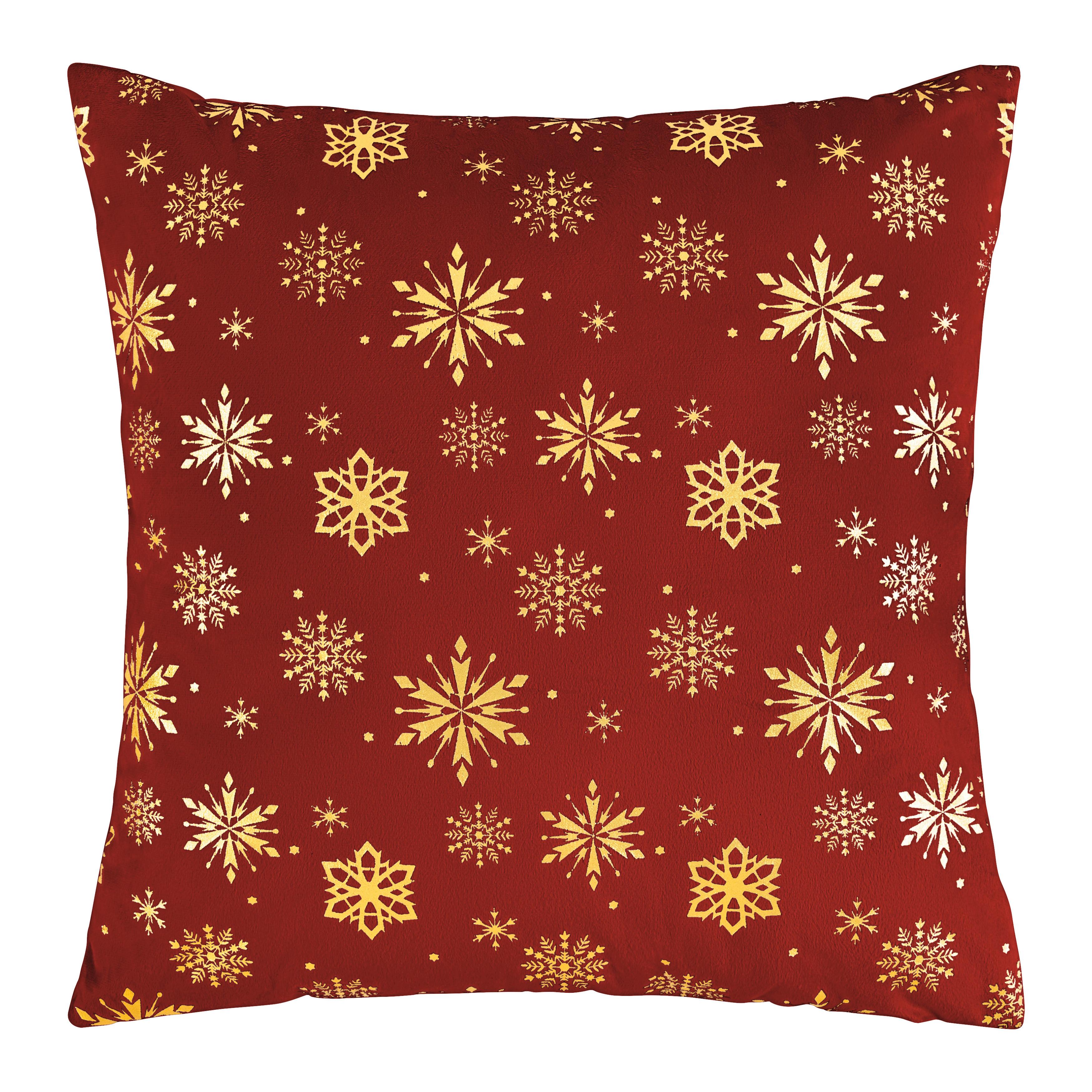 Zierkissen Snowflake Rot/Goldfarben ca. 45x45cm - Rot/Goldfarben, Textil (45/45cm) - Mömax