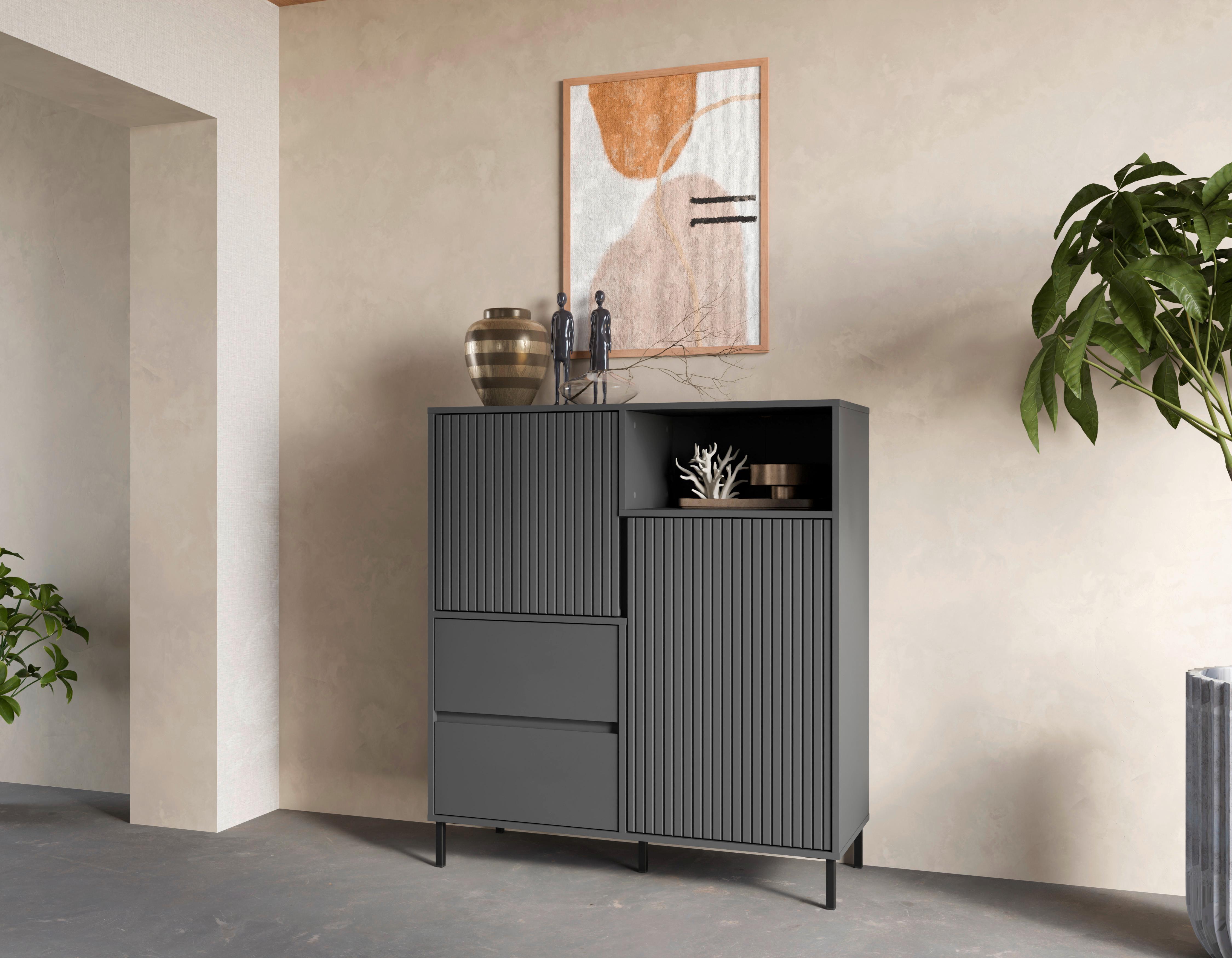 Komoda Avenale, Antracit - črna/antracit, Trend, kovina/leseni material (105,4/117,2/40cm)