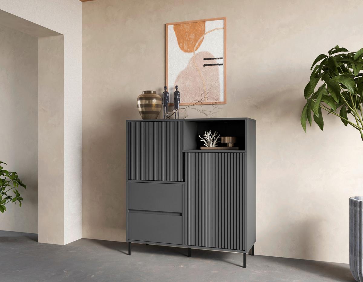 Komoda Avenale, Antracit - črna/antracit, Trend, kovina/leseni material (105,4/117,2/40cm)