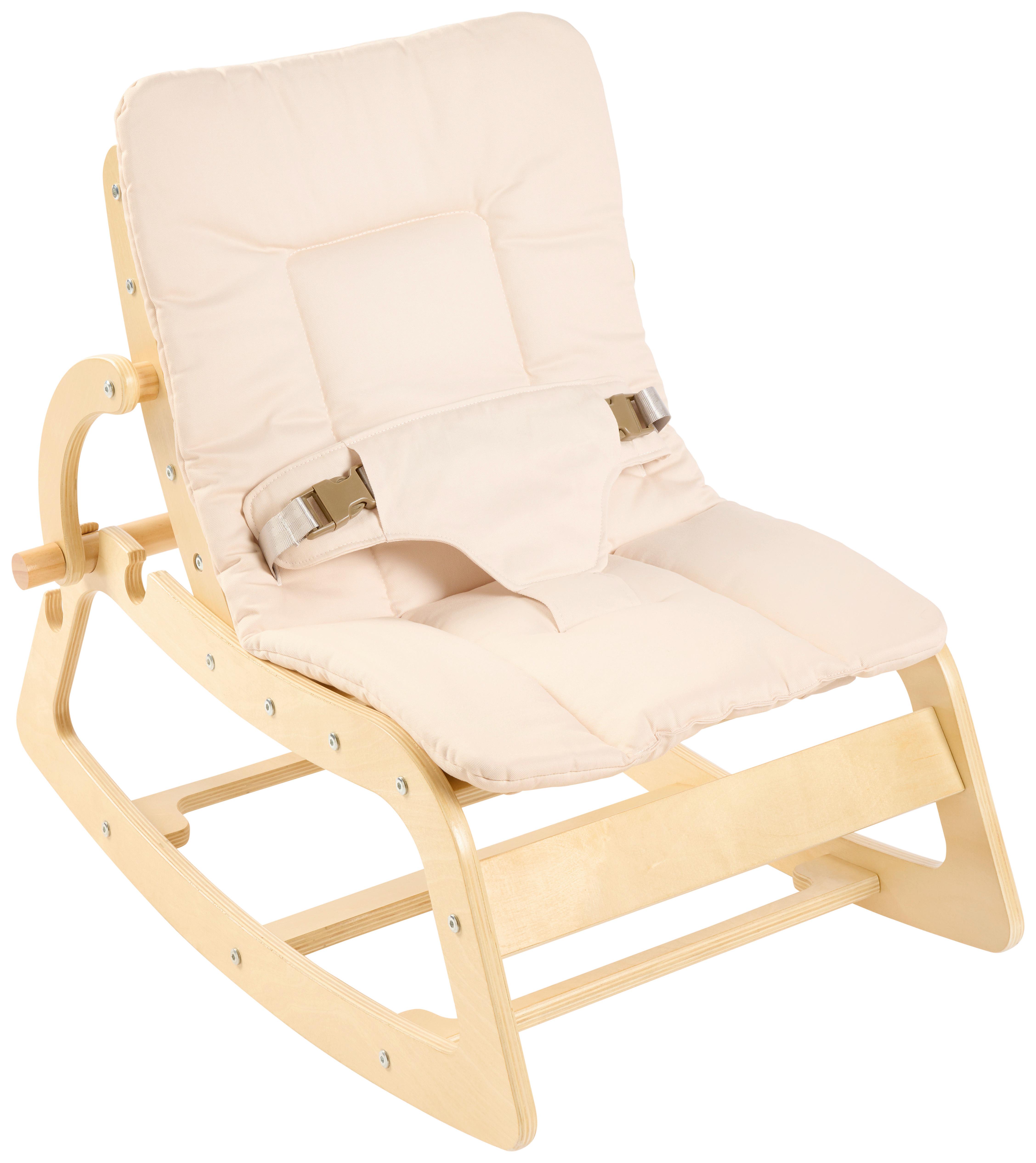 KRZESEŁKO BUJANE DLA DZIECI SWING AND MORE - beżowy/kolor naturalny, Basics, drewno/tkanina (42/70/56cm) - Jimmylee