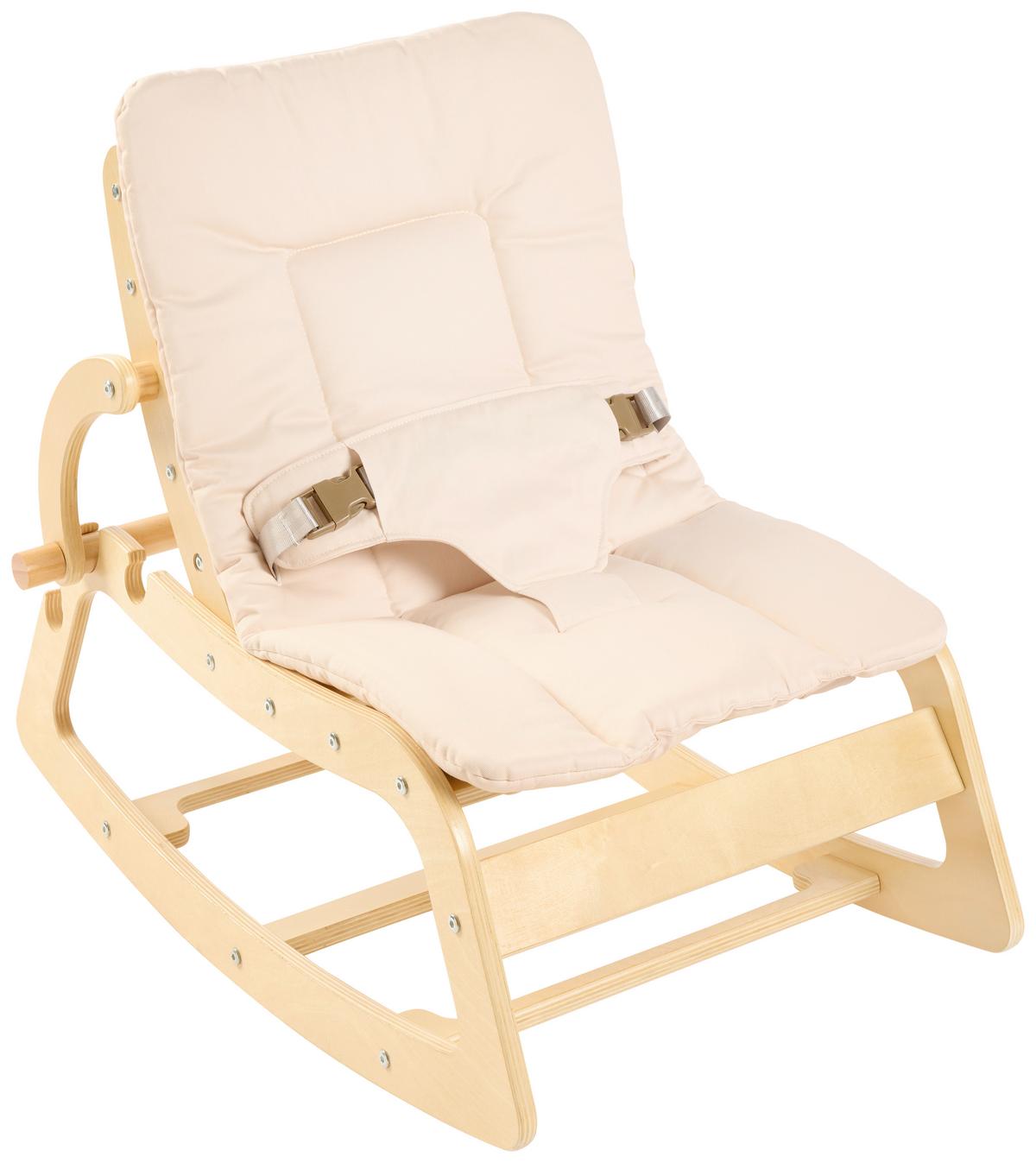 KRZESEŁKO BUJANE DLA DZIECI SWING AND MORE - beżowy/kolor naturalny, Basics, drewno/tkanina (42/70/56cm) - Jimmylee