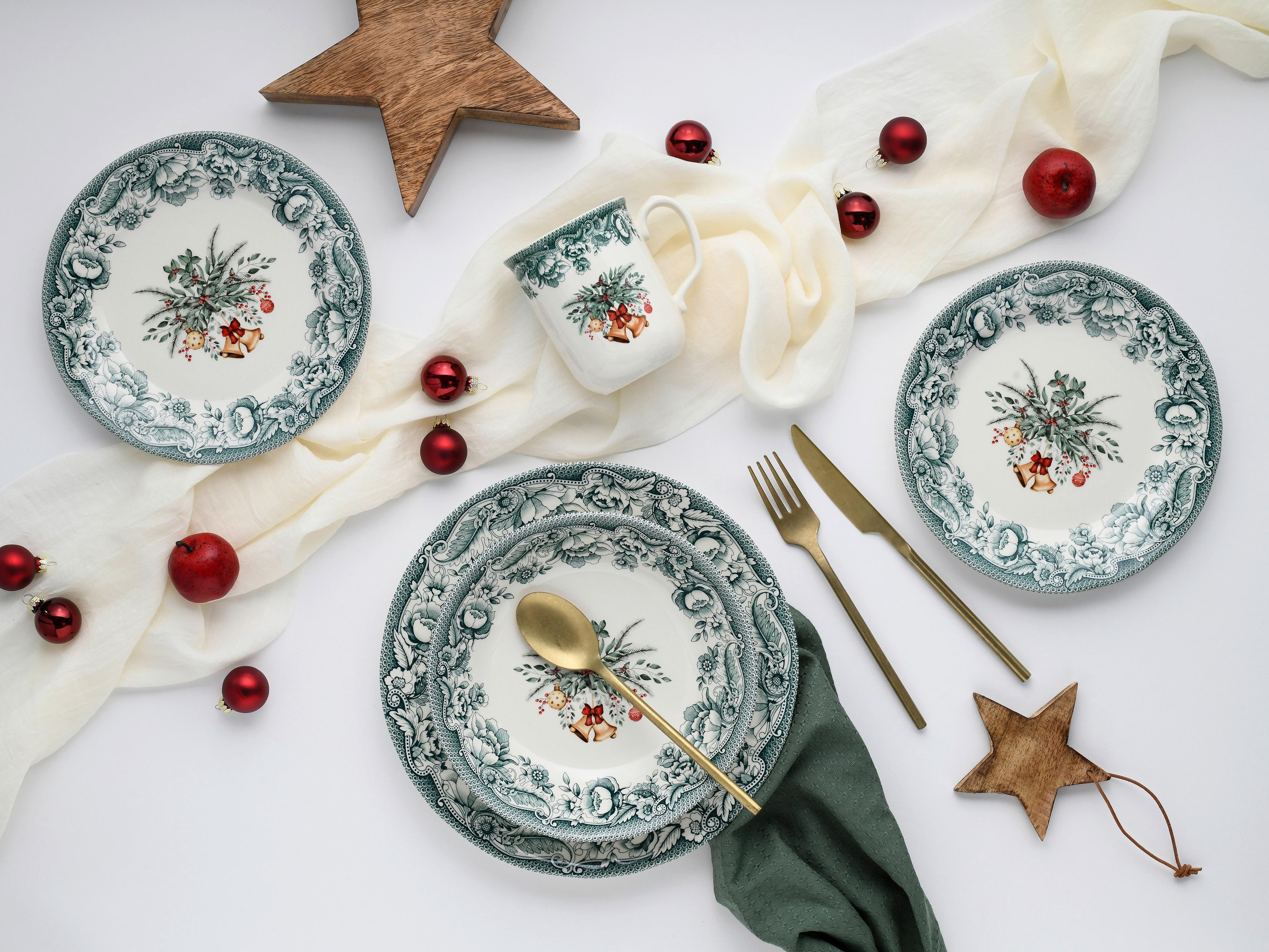 Kombiservice Weihnachten Grün, 16-teilig - Grün, Basics, Keramik - Creatable