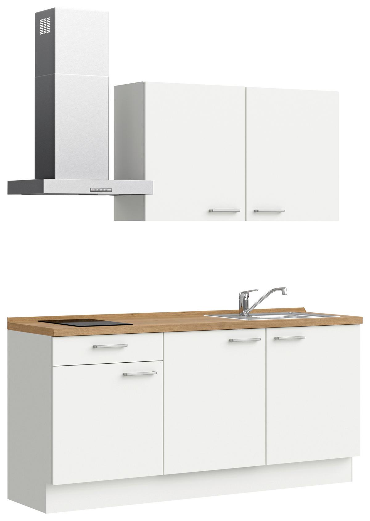 Küchenblock Touch Low m. Geräten Weiß - Edelstahlfarben/Eichefarben, MODERN, Holzwerkstoff/Metall (180cm) - Nobilia