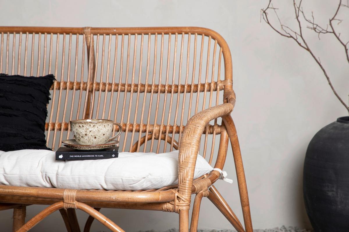 Loungsofa Nella Rattan ca. 130x93x82 cm - Weiß/Naturfarben, KONVENTIONELL, Holz (130/93/82cm) - Gardenson