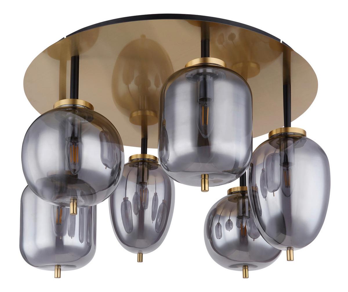 Deckenleuchte Blacky I max. 40 Watt - Messingfarben, Design, Glas/Metall (65/38cm) - Globo