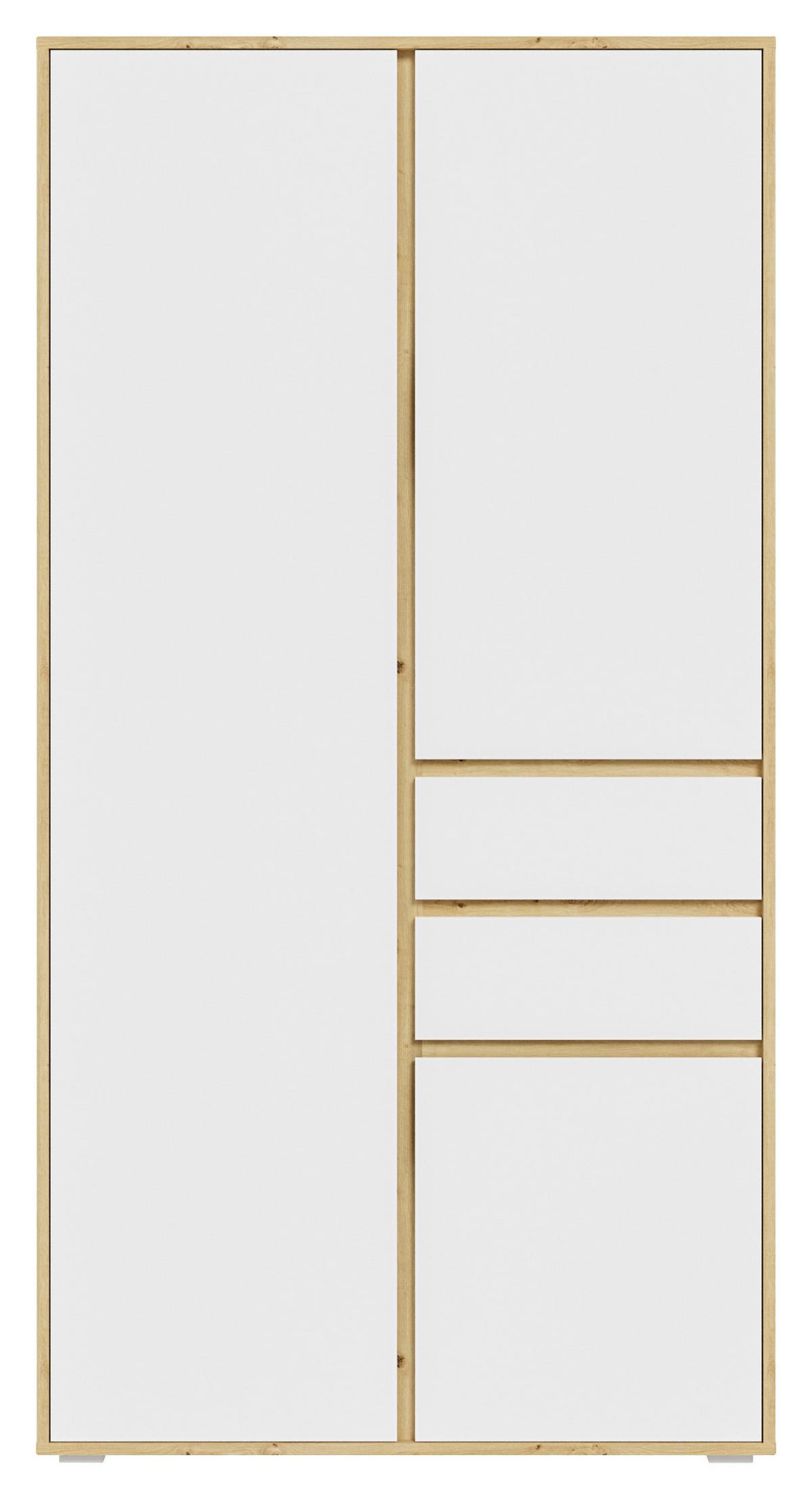 Drehtürenschrank Falun Weiß/Eiche Artisan - Weiß/Eiche Artisan, MODERN, Holzwerkstoff (100/194/56cm) - Livetastic