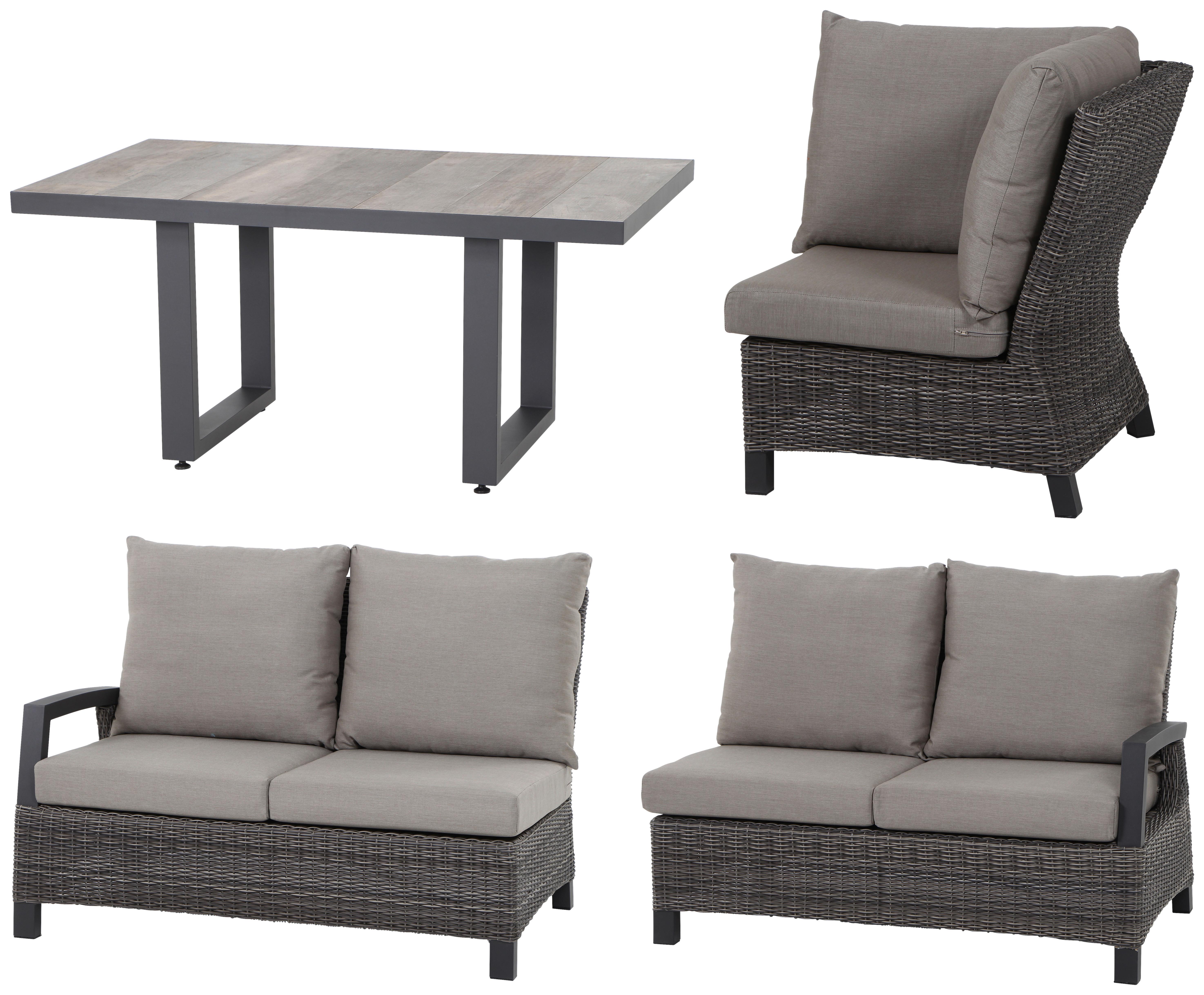 Loungegarnitur Corido 4-tlg. Grau - Grau, Basics, Keramik/Kunststoff (219/88/219cm) - Siena Garden
