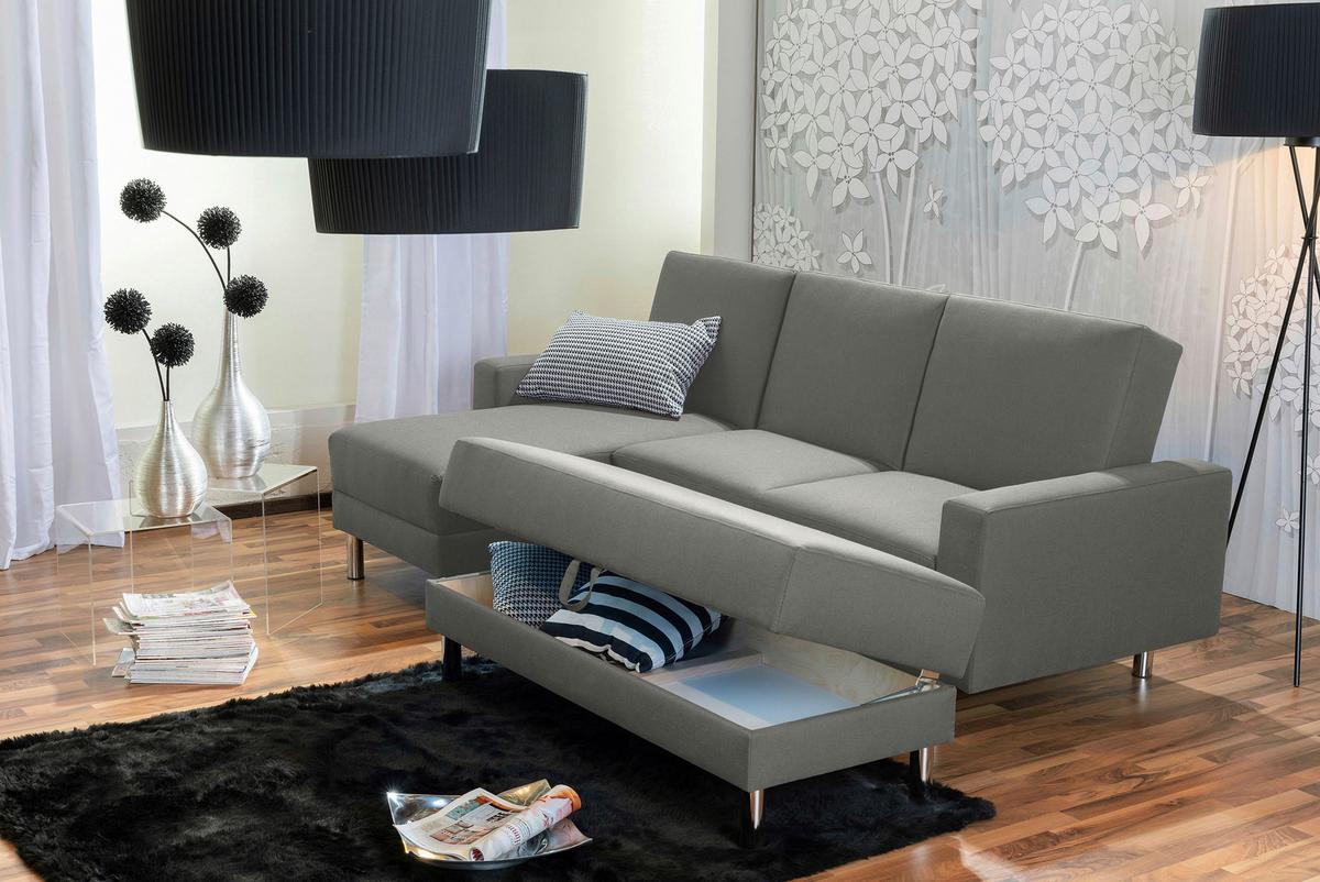 ECKSCHLAFSOFA JUST FASHION - Chromfarben/Hellgrau, KONVENTIONELL, Textil/Metall (152/230cm) - Max Winzer