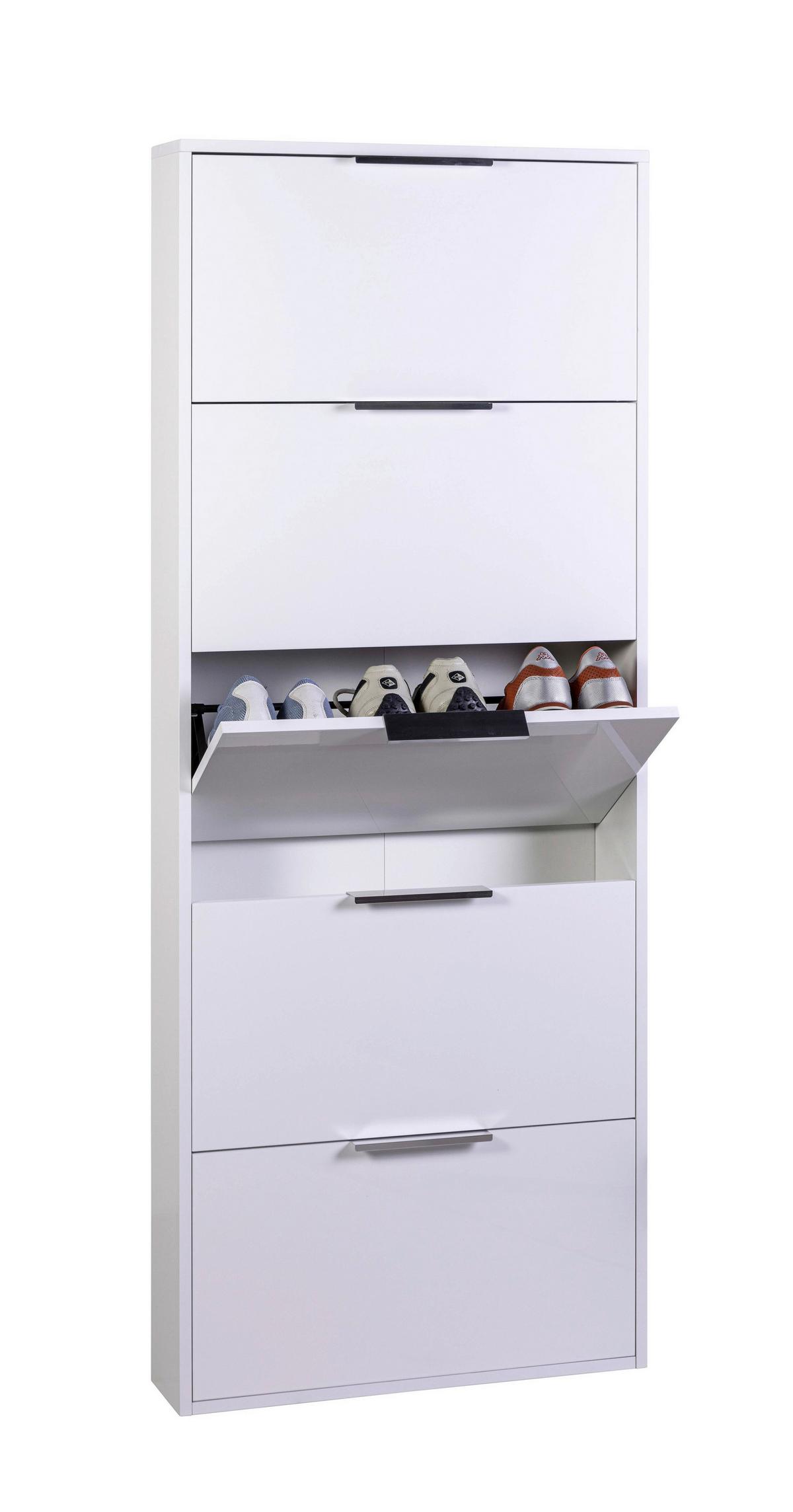 Schuhkipper in Weiss - Weiss Hochglanz/Chromfarben, Modern, Holzwerkstoff/Kunststoff (65/164/16cm) - Mömax