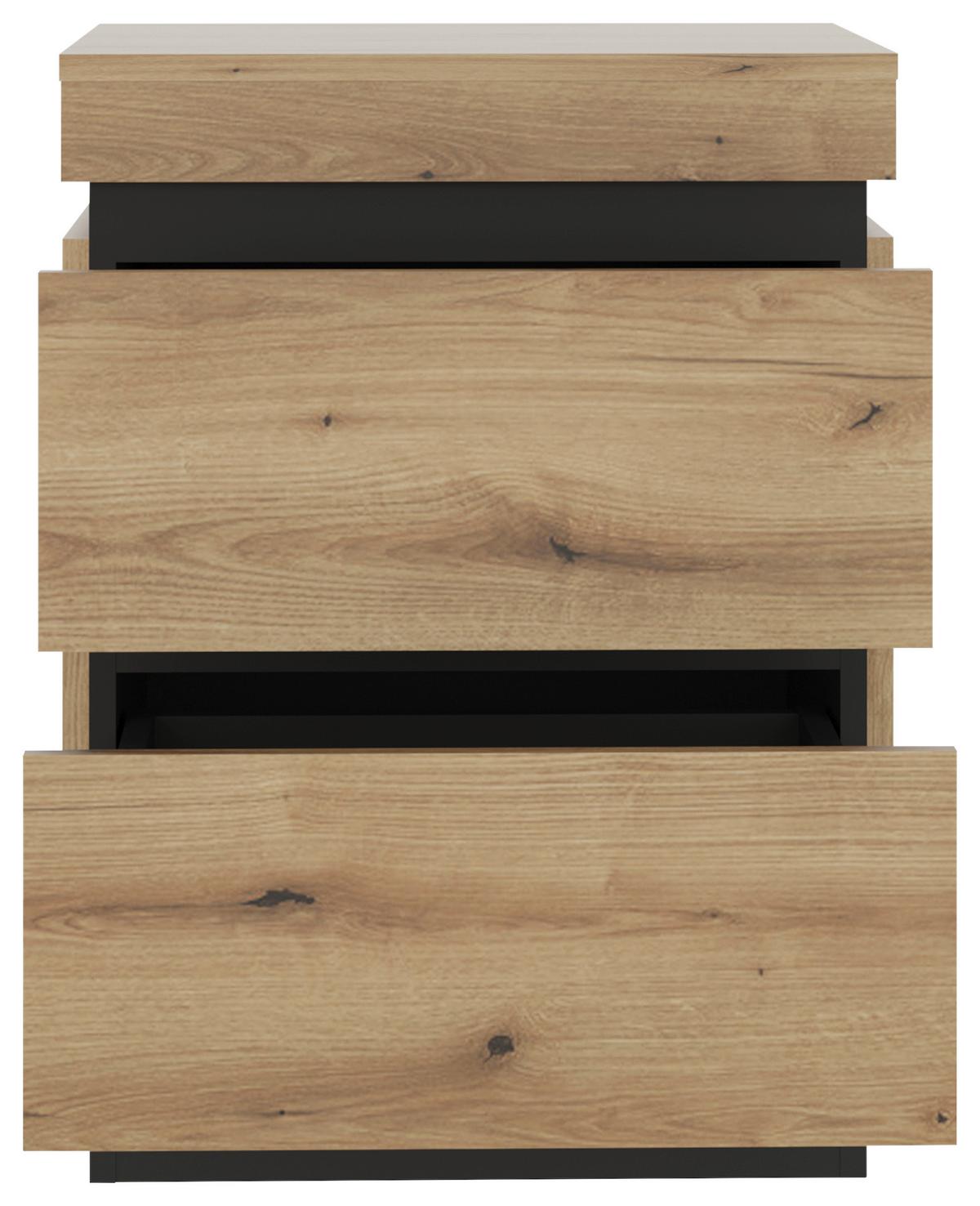 Noćni Ormarić Corte - boje hrasta/crna, Moderno, drvni materijal/plastika (50/68/45cm)