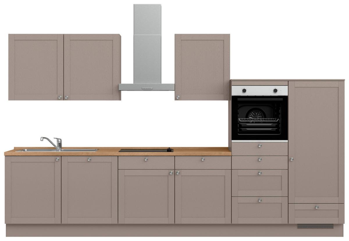 Küchenleerblock Frame Low o. Geräte Beigebraun - Edelstahlfarben/Eichefarben, MODERN, Holzwerkstoff/Metall (360cm) - Nobilia