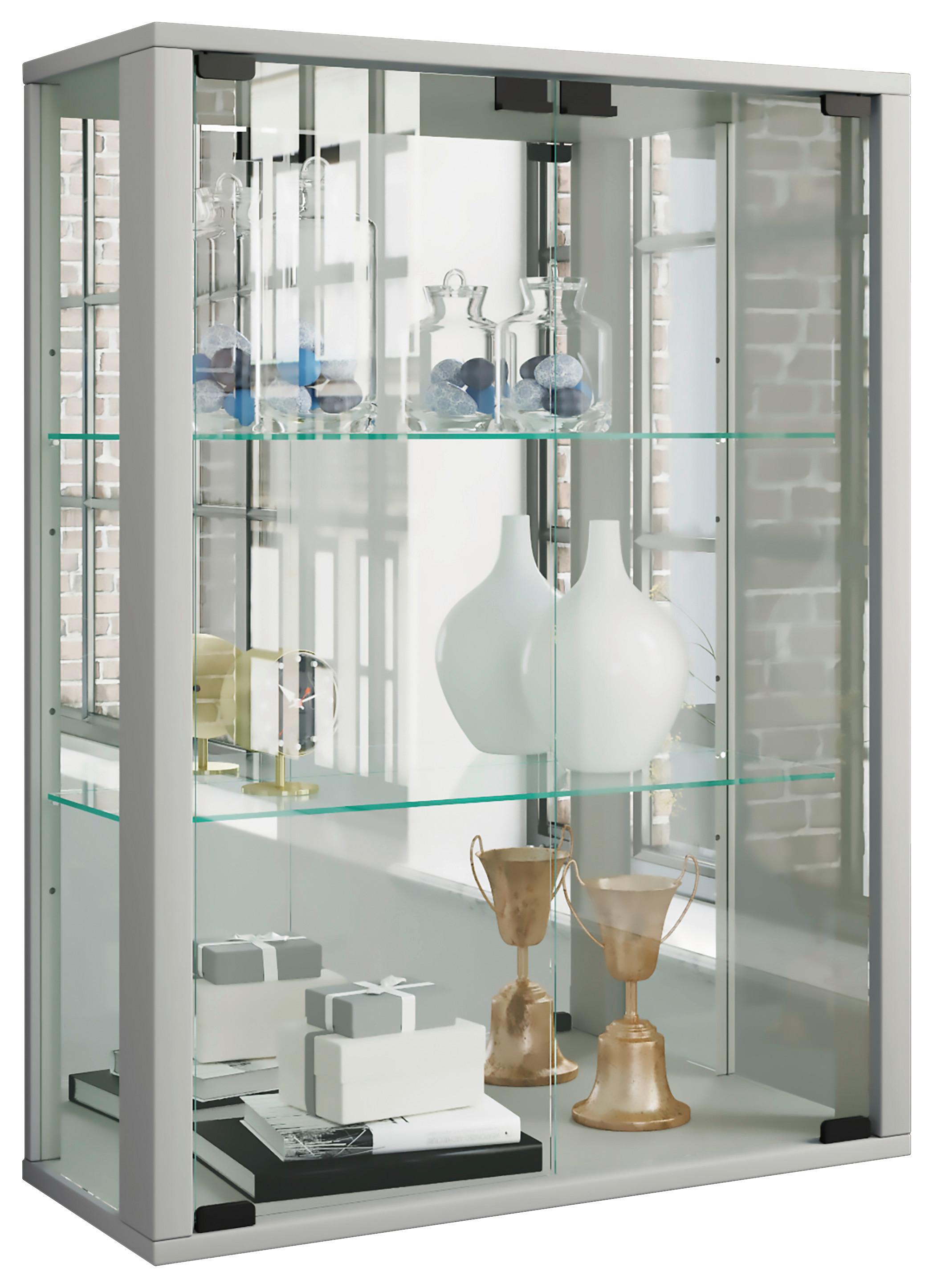 Hängevitrine Udina in Silberfarben - Silberfarben/Schwarz, MODERN, Glas/Holz (60/80/25cm) - MID.YOU
