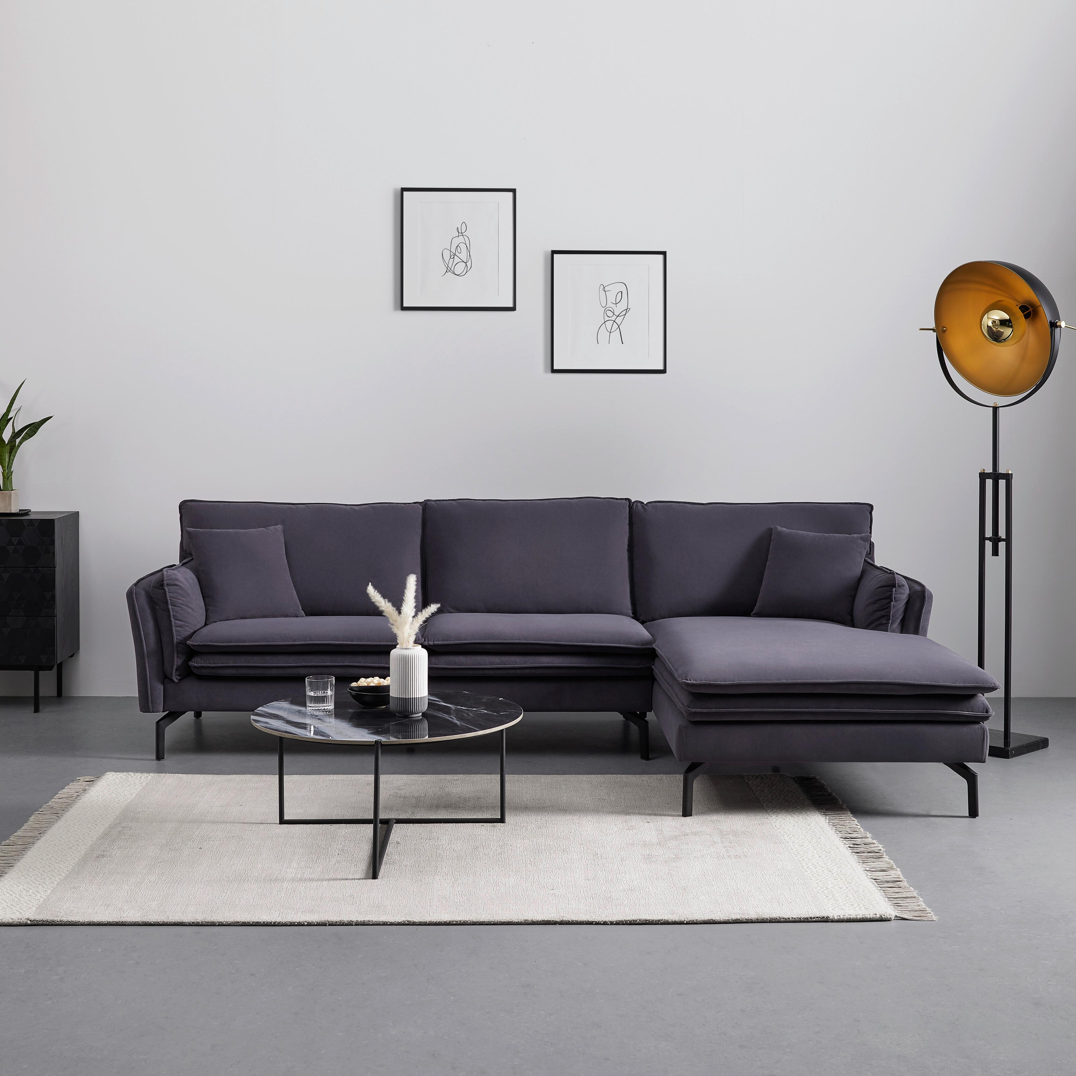 Sedežna Garnitura Lani, Iz Žameta - siva/črna, Moderno, kovina/tekstil (296/86/170cm) - Bessagi Home