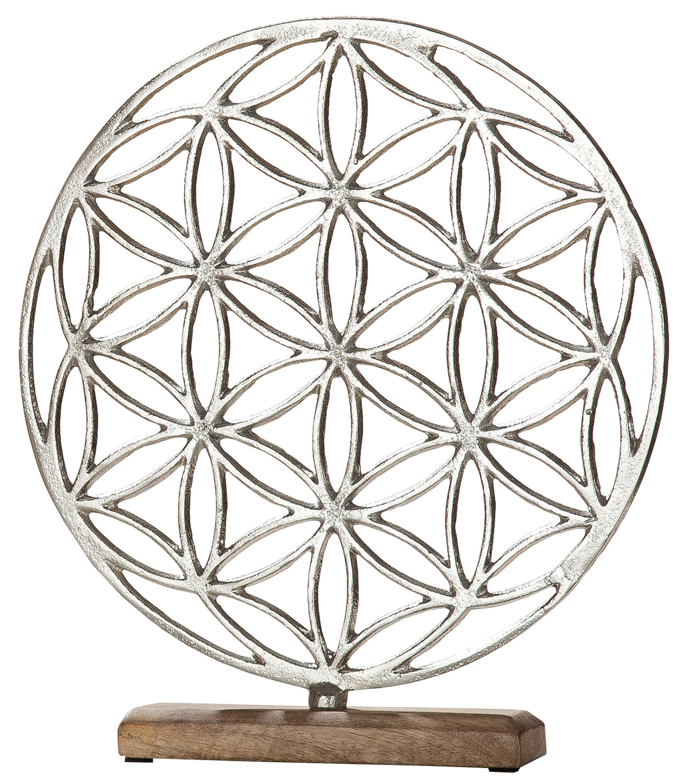 Skulptur Silberfarben/Hellbraun - Hellbraun/Silberfarben, Basics, Holz/Metall (32/36/5cm)