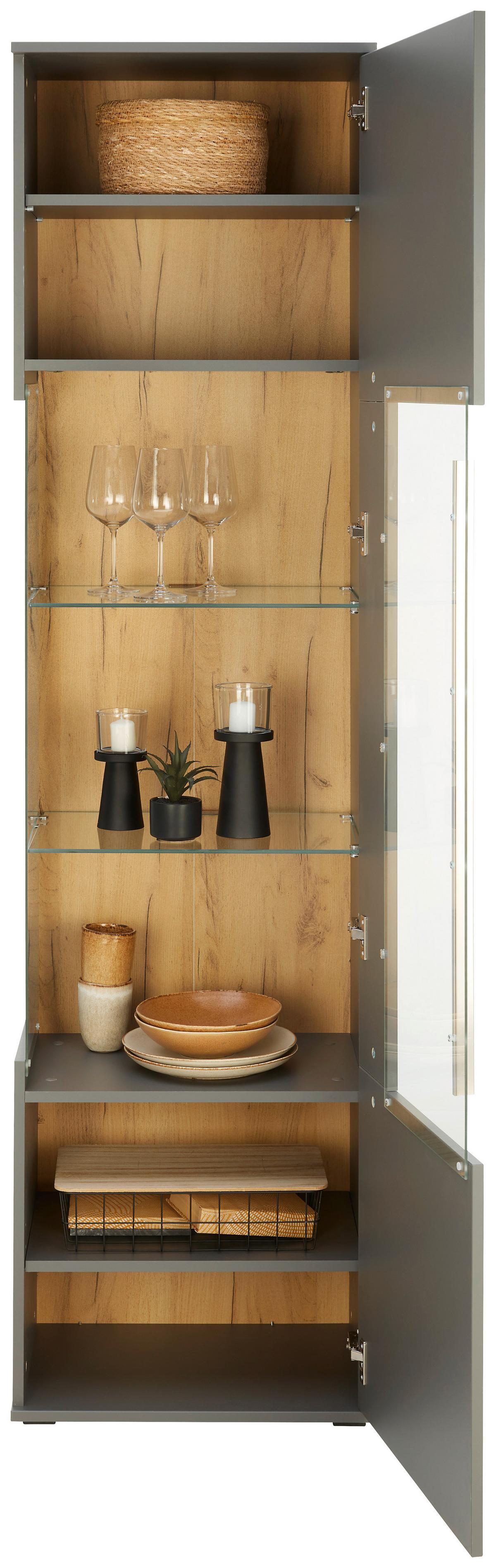 Vitrine Limit in Grau/Eichefarben - MODERN, Glas/Holzwerkstoff (53/201/40cm) - Mömax