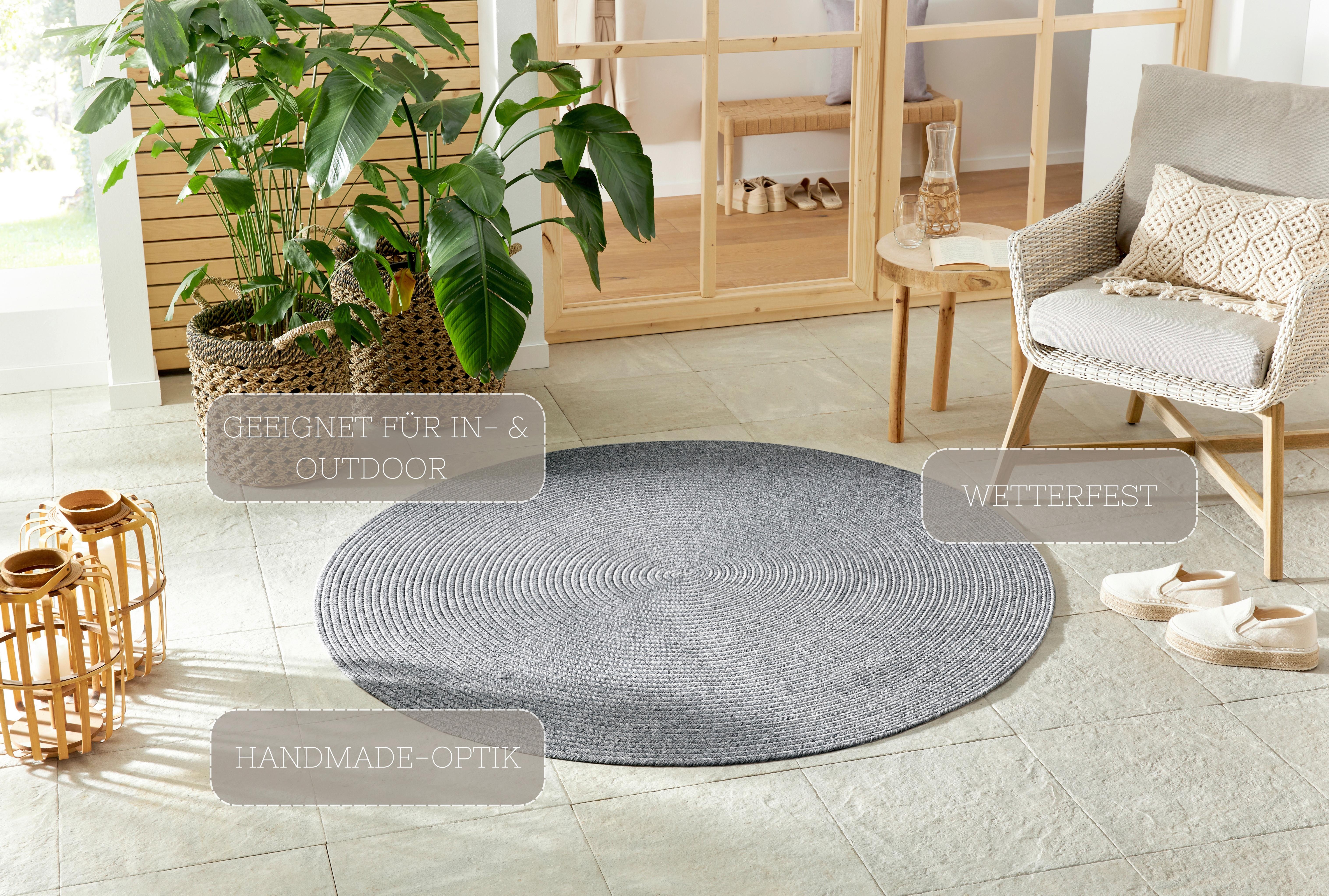 Outdoorteppich Trenzado Hellgrau Ø ca. 200cm - Hellgrau, Basics, Kunststoff (200cm)