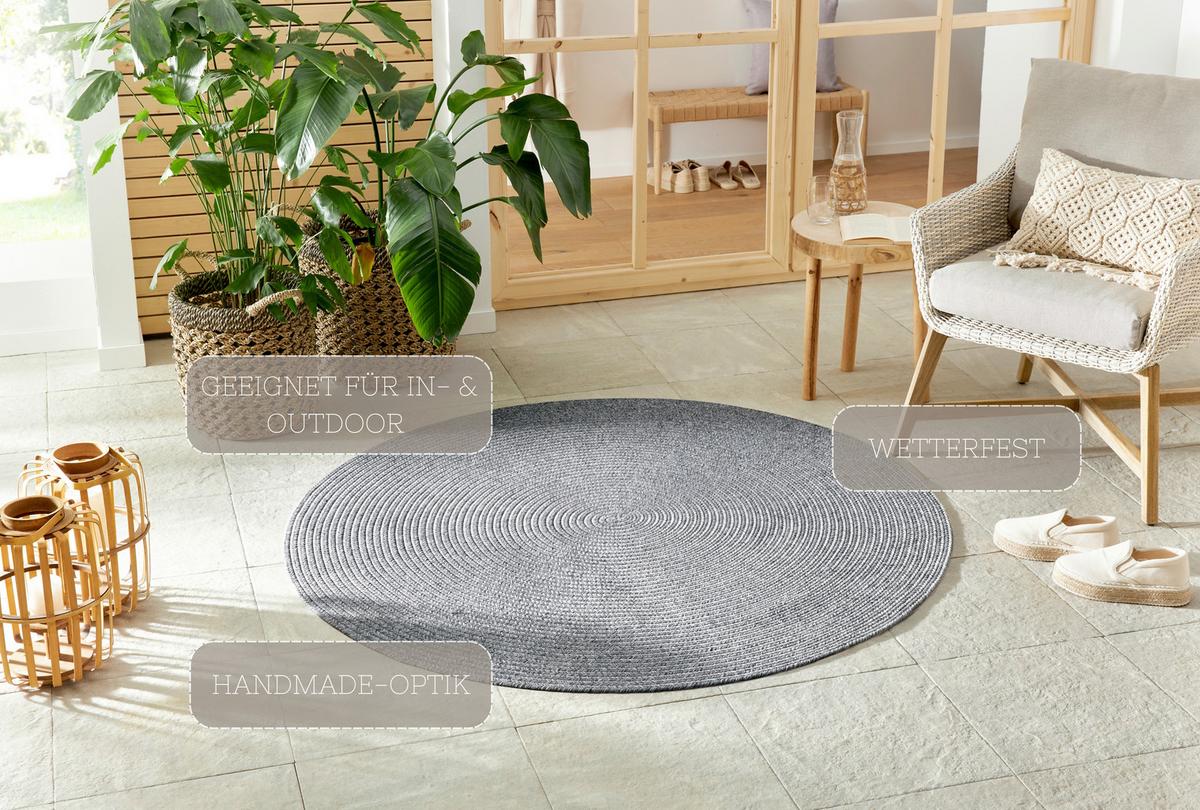 Outdoorteppich Trenzado Hellgrau Ø ca. 200cm - Hellgrau, Basics, Kunststoff (200cm)