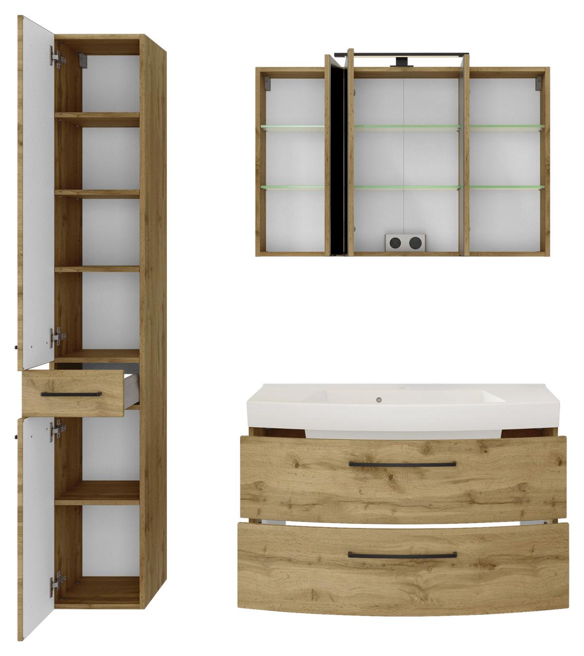 Badezimmer Manchester ca. 130 cm Eiche Wotan - Eichefarben/Weiß, MODERN, Holzwerkstoff/Stein (130cm) - Held