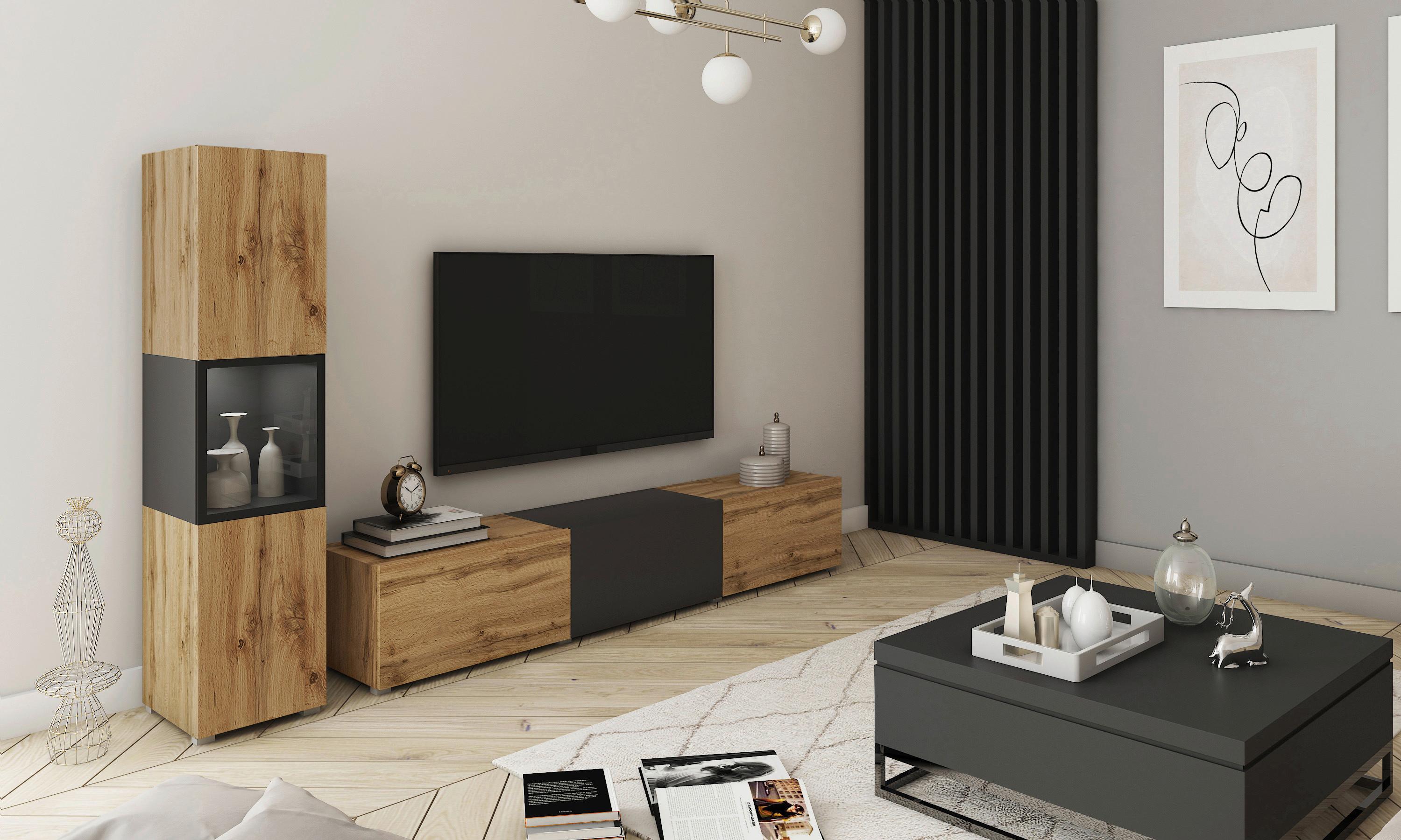 Regal Za Dnevni Boravak Berlin I - siva/crna, Design, staklo/drvni materijal (210/130/32,5cm) - P & B