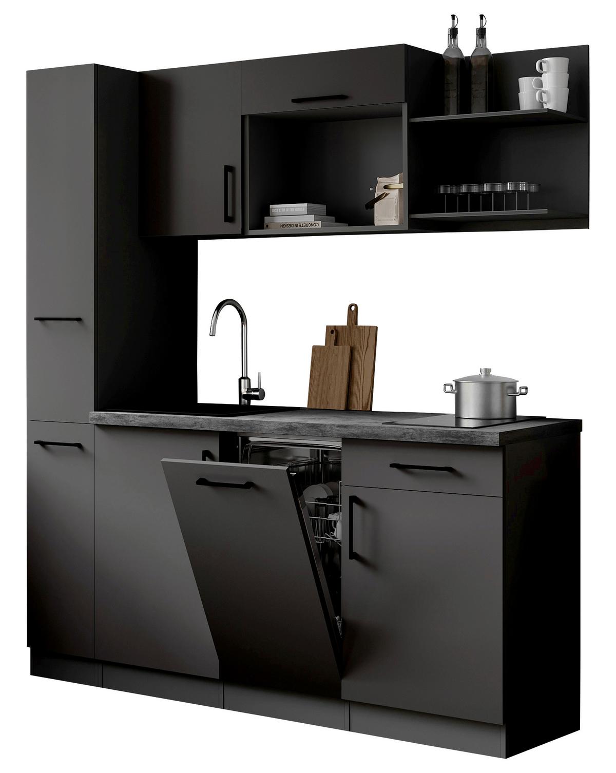 Küchenblock Oliver m. Geräten Grau - Grau, Trend, Holzwerkstoff/Metall (175cm) - Respekta