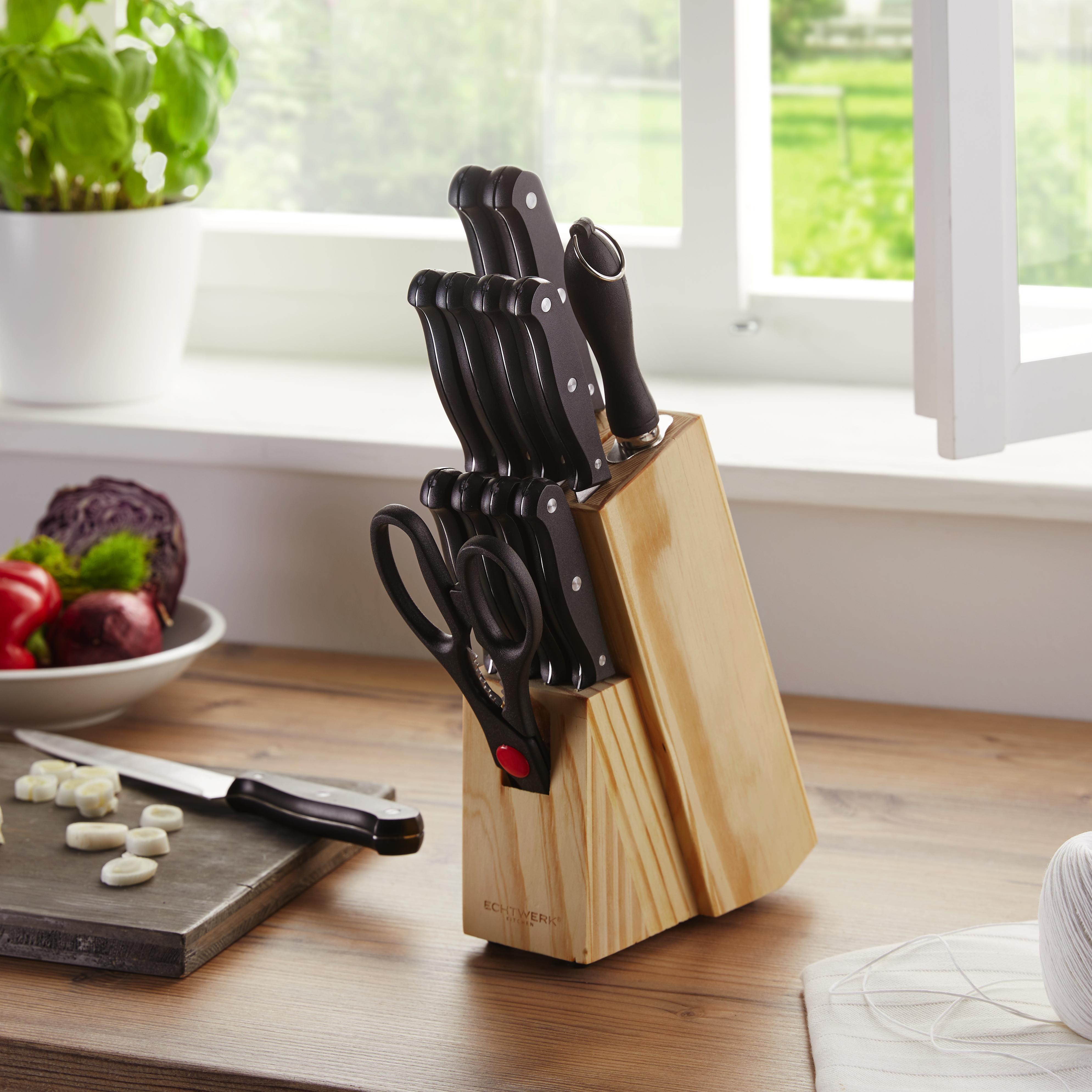 Echtwerk Messerblock 14-teilig - Silberfarben/Kieferfarben, MODERN, Holz/Metall (16/8,1/21,5cm) - Echtwerk