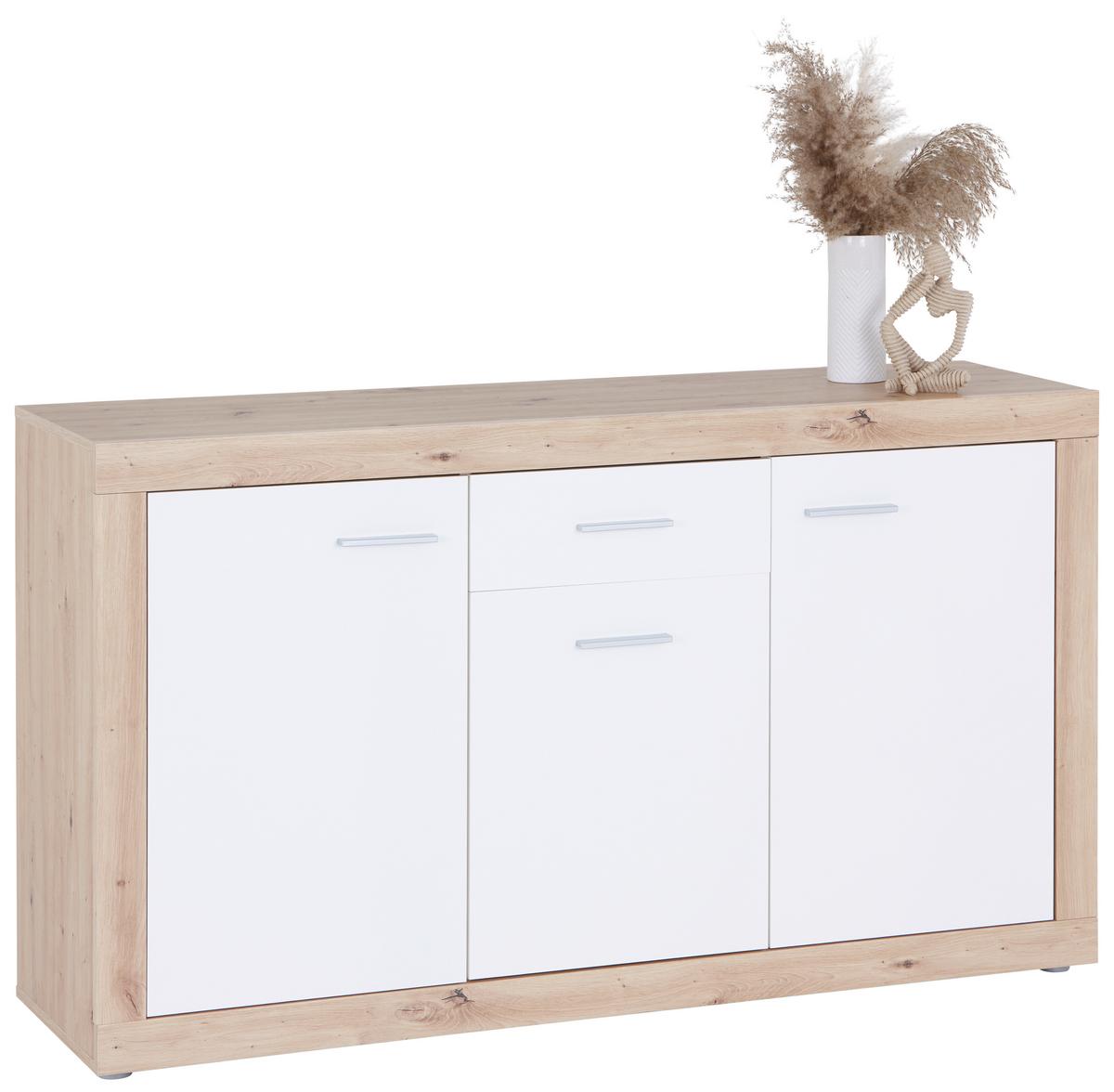 Comodă cu uși STRADA 3 - alb/stejar Artisan, Konventionell, material pe bază de lemn (149,1/86/41,8cm)