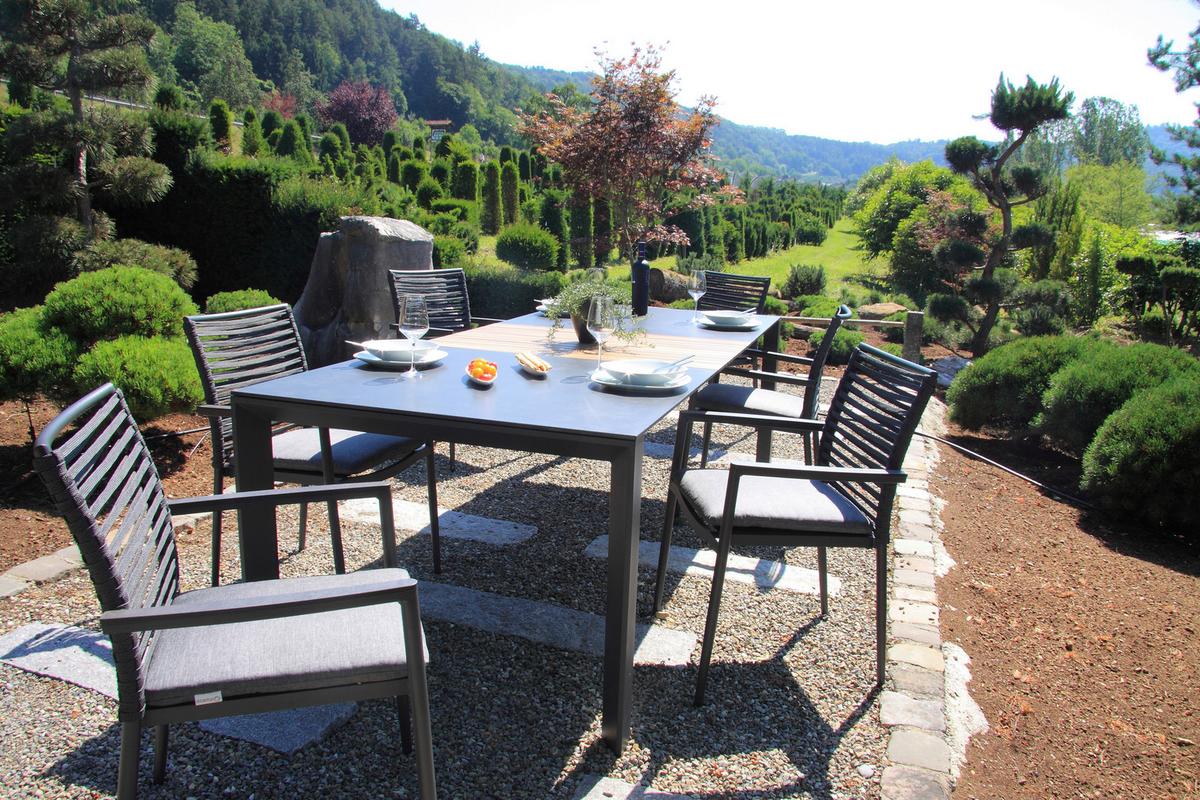 Gartenset 5-tlg. Metall/Glas/ Textil/Kunststof/Holzwerkstoff - Dunkelgrau/Anthrazit, Basics, Glas/Holzwerkstoff (180+60/100/74cm) - Acamp