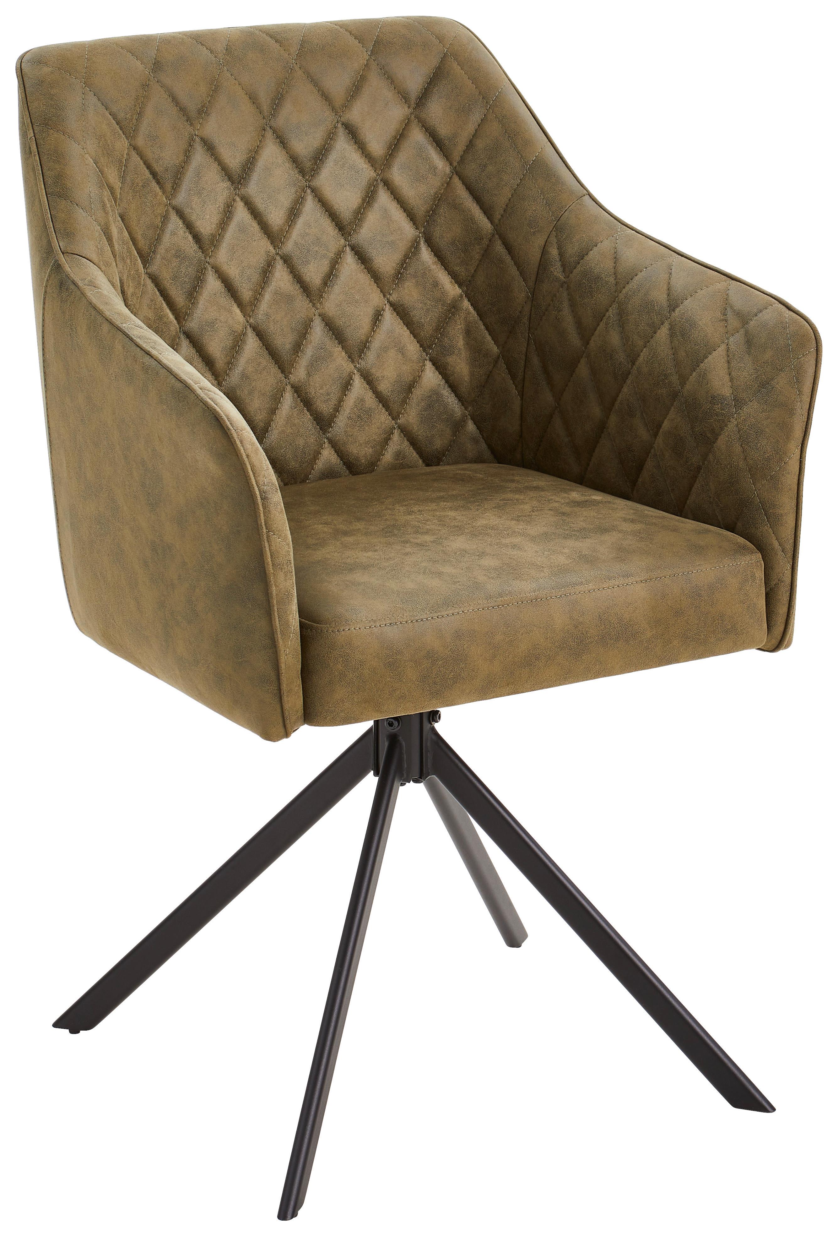 KRZESŁO Z PODŁOKIETNIKAMI LELA - czarny/oliwkowa zieleń, Modern, metal/drewno (61/91/58cm) - Livetastic