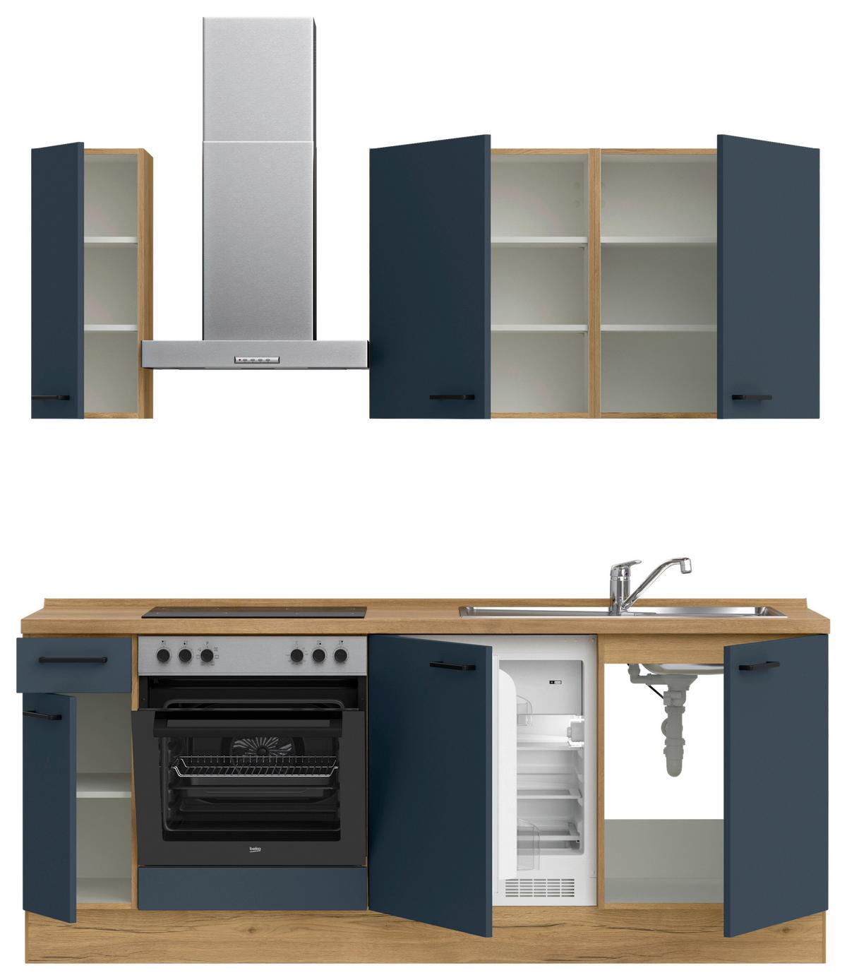 Küchenblock Easytouch Low m. Geräten Dunkelblau - Eichefarben/Schwarz, MODERN, Holzwerkstoff/Metall (210cm) - Nobilia