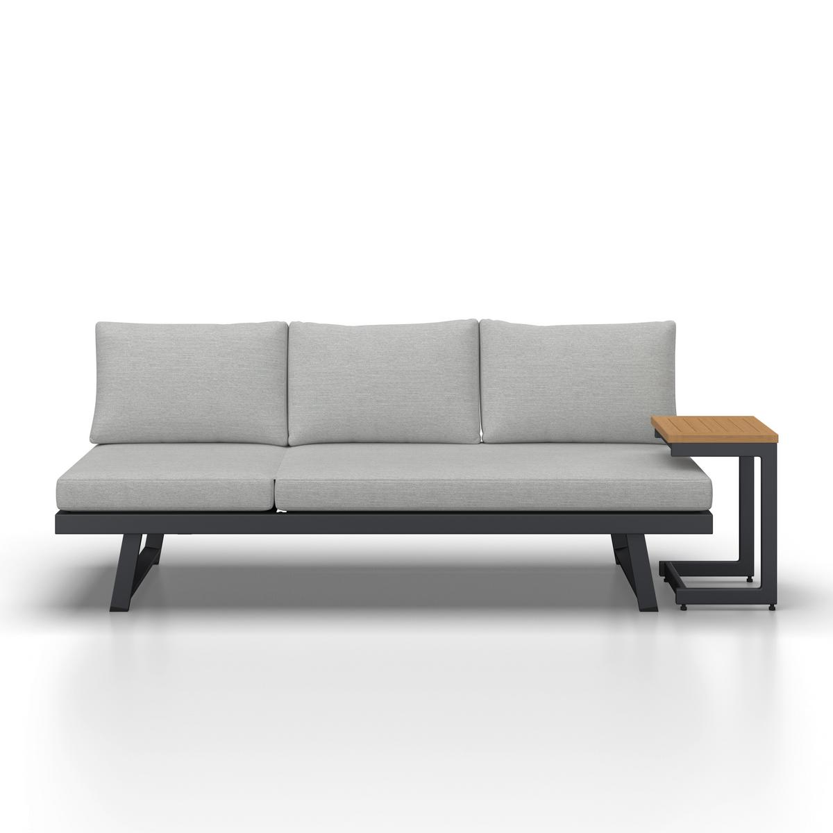 Gartenliege Loan Grau Holz Metall/Outdoorstoff +Tisch - Dunkelgrau/Anthrazit, MODERN, Holz/Textil (210/84/78cm) - Bessagi Garden