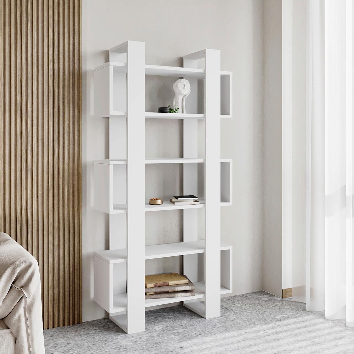 BÜCHERWAND MILANO BÜCHERREGAL - Weiss, Design, Holzwerkstoff (80/160/29cm) - Livetastic