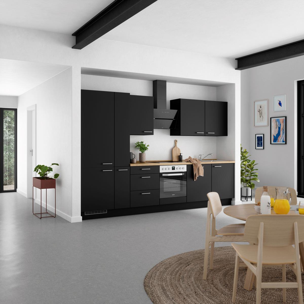 Küchenblock Touch High m. Geräten Schwarz - Edelstahlfarben/Eichefarben, MODERN, Holzwerkstoff/Metall (330cm) - Nobilia