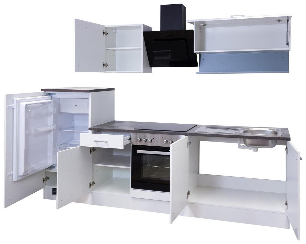 Küchenblock Lucca Weiß B: ca. 270cm - Graubraun/Alufarben, KONVENTIONELL, Holzwerkstoff/Kunststoff (270cm) - FlexWell