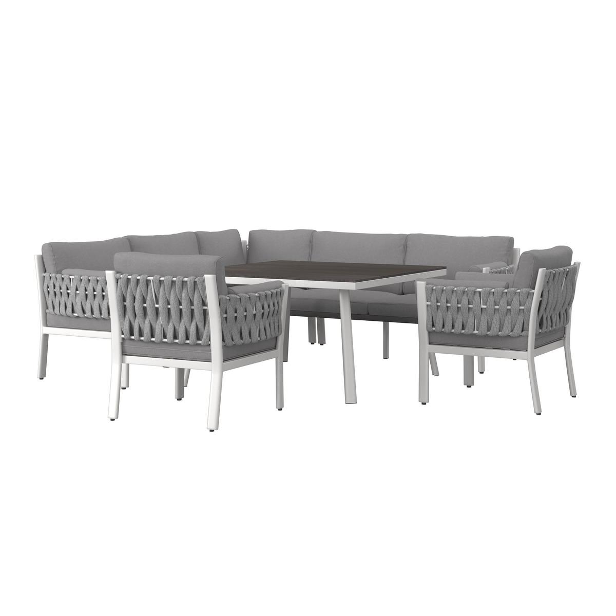 DINING-LOUNGESET ELISA - Weiss/Dunkelgrau, Modern, Kunststoff/Textil (238/74/75cm) - Bessagi Garden
