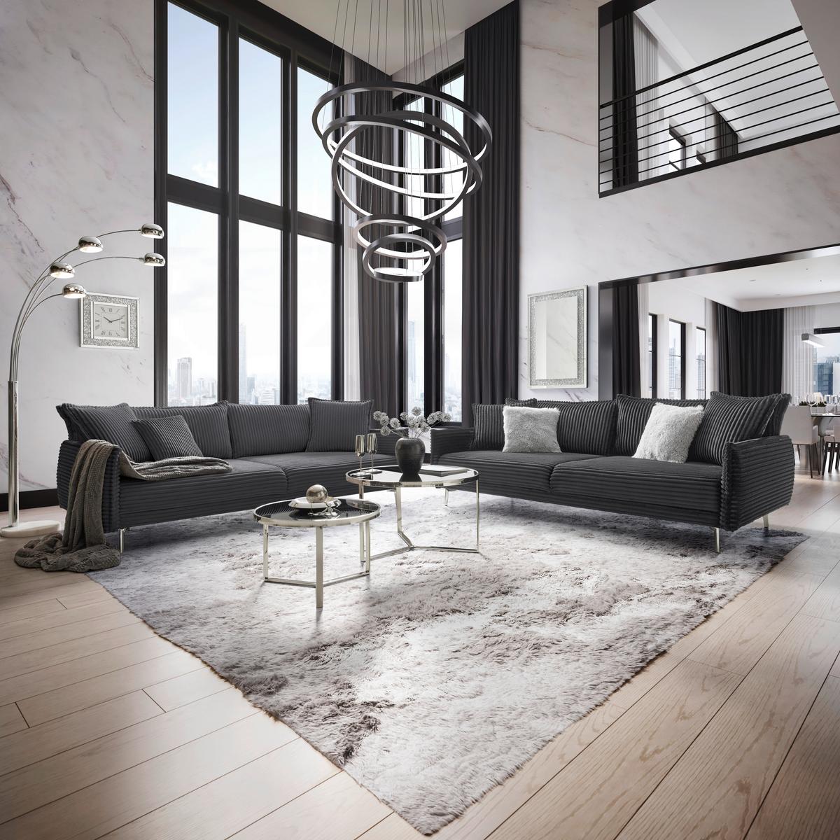 Bigsofa Kiss Dunkelgrau - Chromfarben/Dunkelgrau, MODERN, Holz/Metall (241/90/117cm) - Mömax
