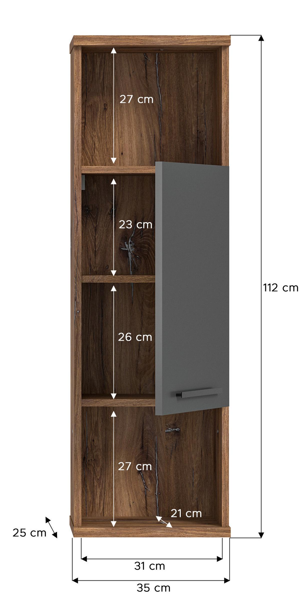 Midischrank Ramon ca. 35x112 cm Eiche/Grau - MODERN, Holzwerkstoff/Kunststoff (35/112/25cm) - MID.YOU