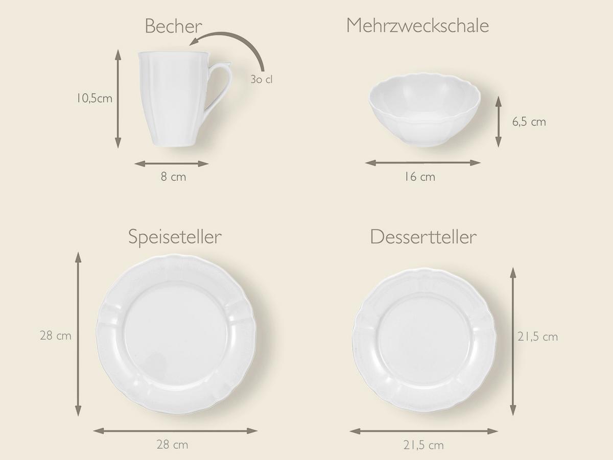 Kombiservice Weiß, 16-teilig - Weiß, Keramik (34,5/28/29cm) - Creatable
