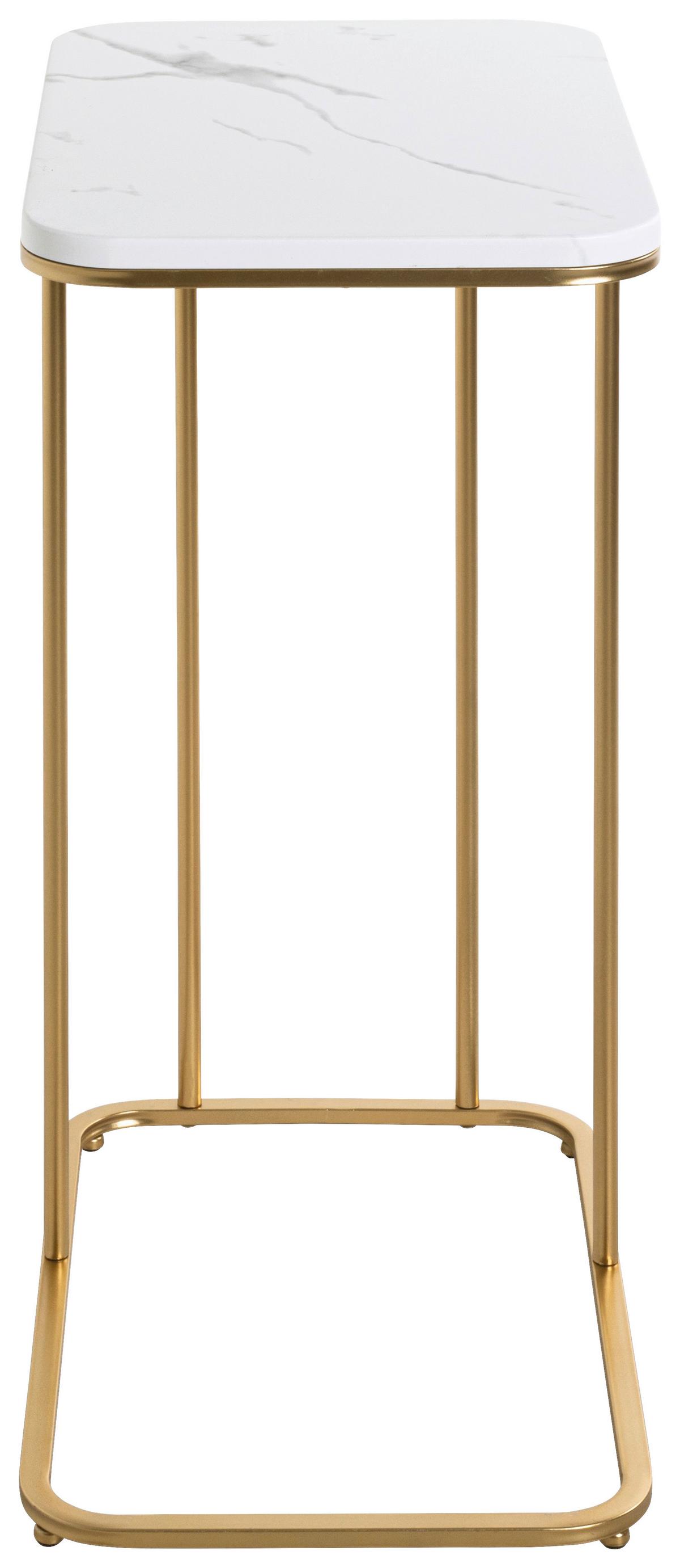 STOLIK BOCZNY ALBUFEIRA - biały/kolor złoty, Trend, materiał drewnopochodny/metal (45/67/30cm)