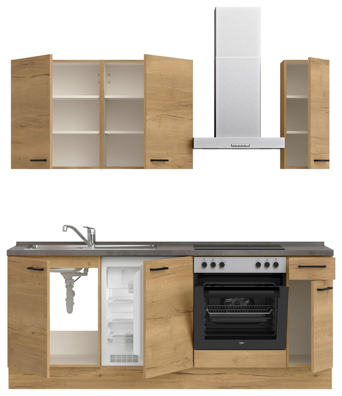 Küchenblock Structura Low m. Geräten Eiche - Schieferfarben/Eichefarben, MODERN, Holzwerkstoff/Metall (210cm) - Nobilia