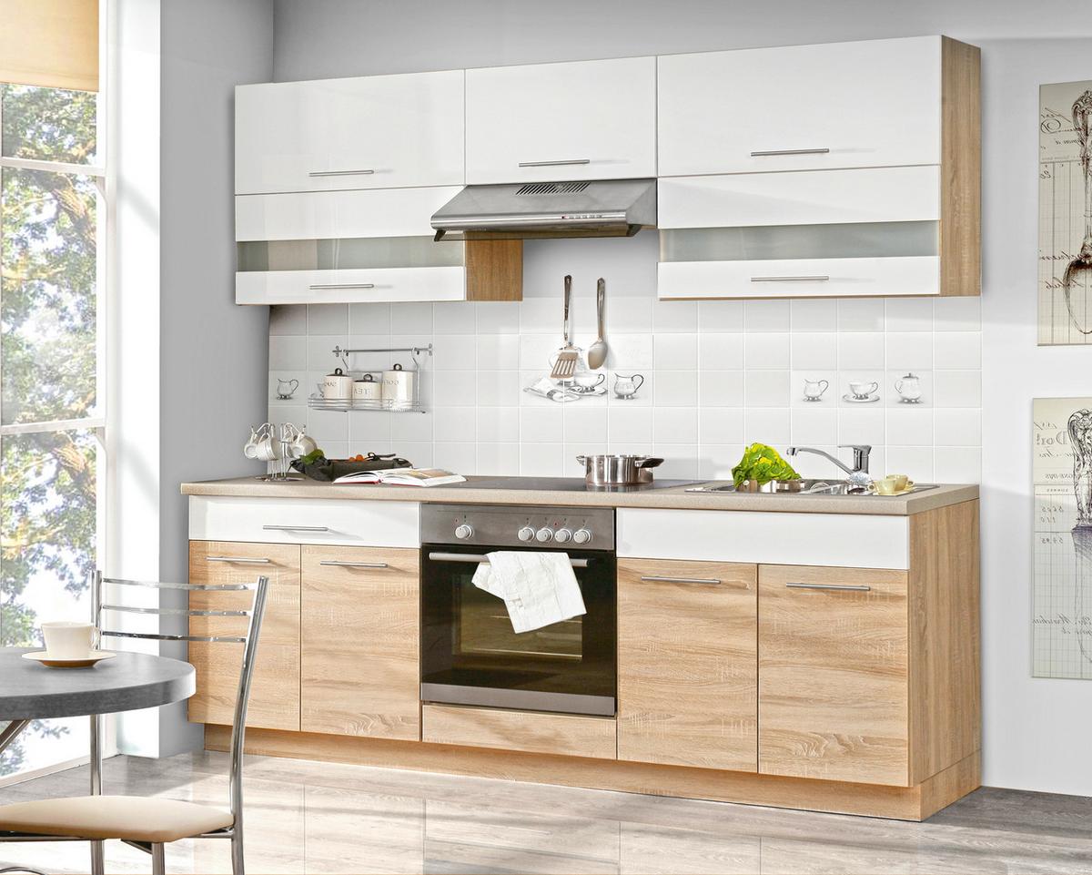 Bucătărie standard Corina - stejar Sonoma/alb, Modern, plastic/sticlă (220/214.9/60cm) - Mömax