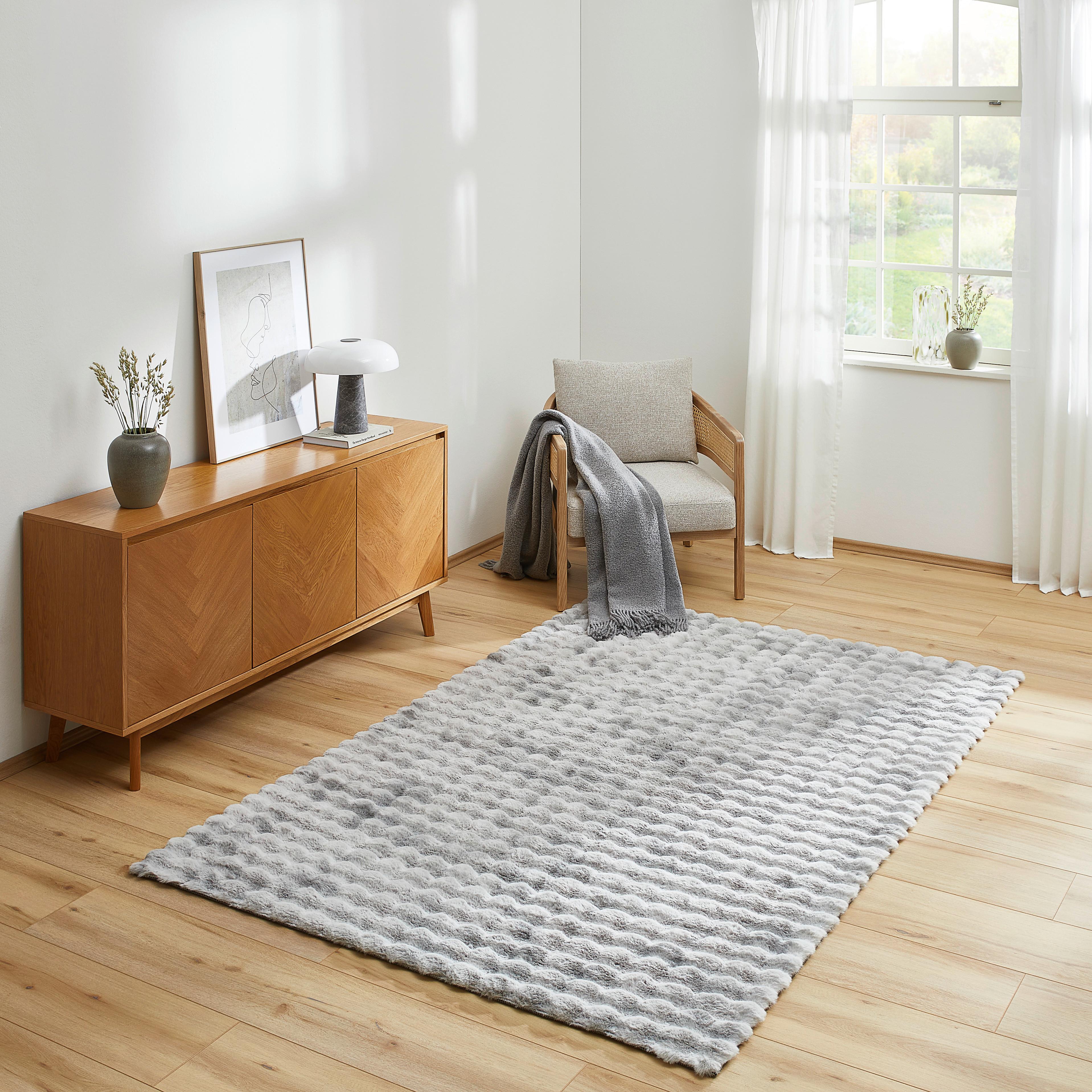 DYWAN Z WYSOKIM RUNEM BUBBLES - szary, Design, tkanina (130/190cm) - Novel