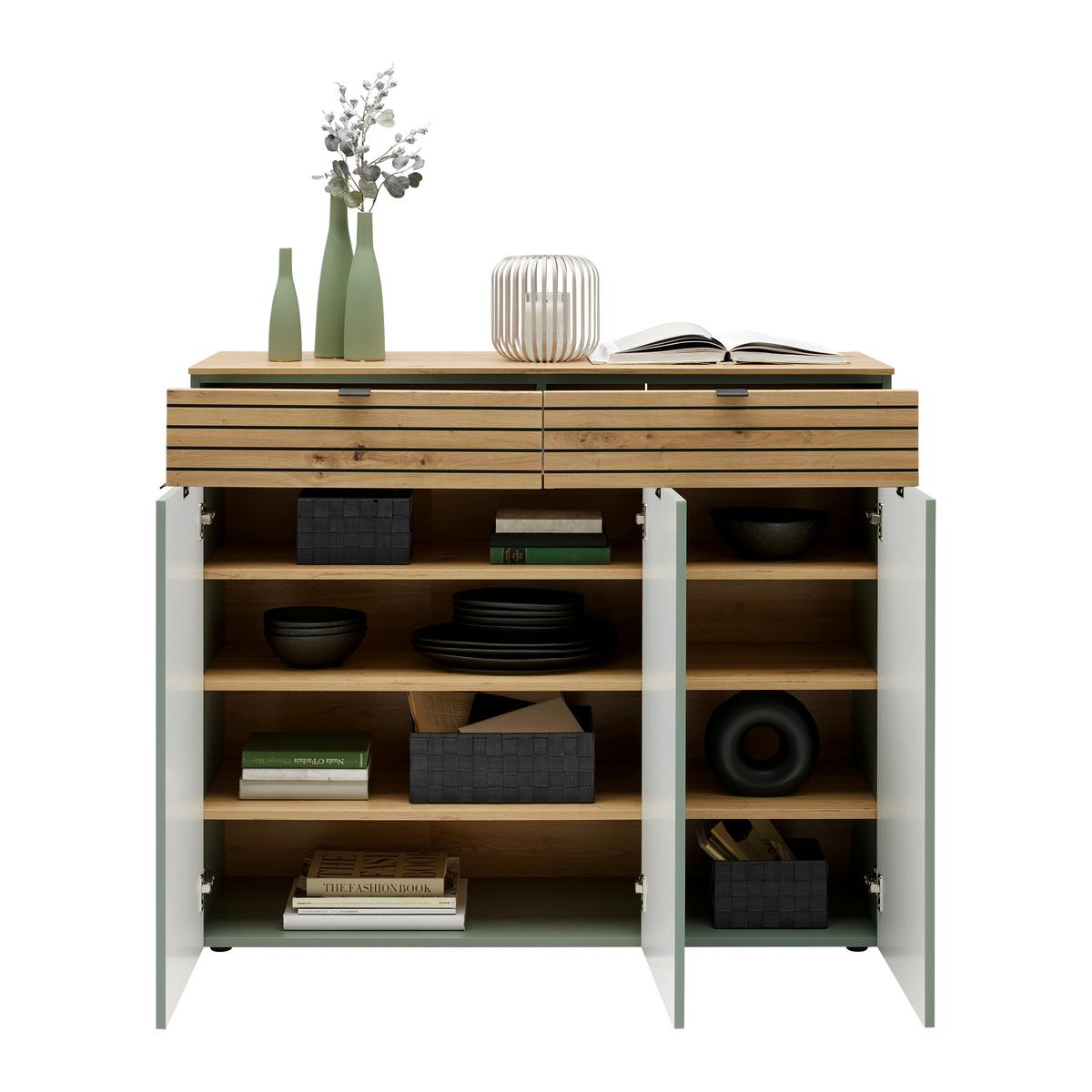 Kommode Bahia-M Grün/Eiche Artisan - Schwarz/Eiche Artisan, MODERN, Holzwerkstoff/Metall (122/101/41cm) - Mömax