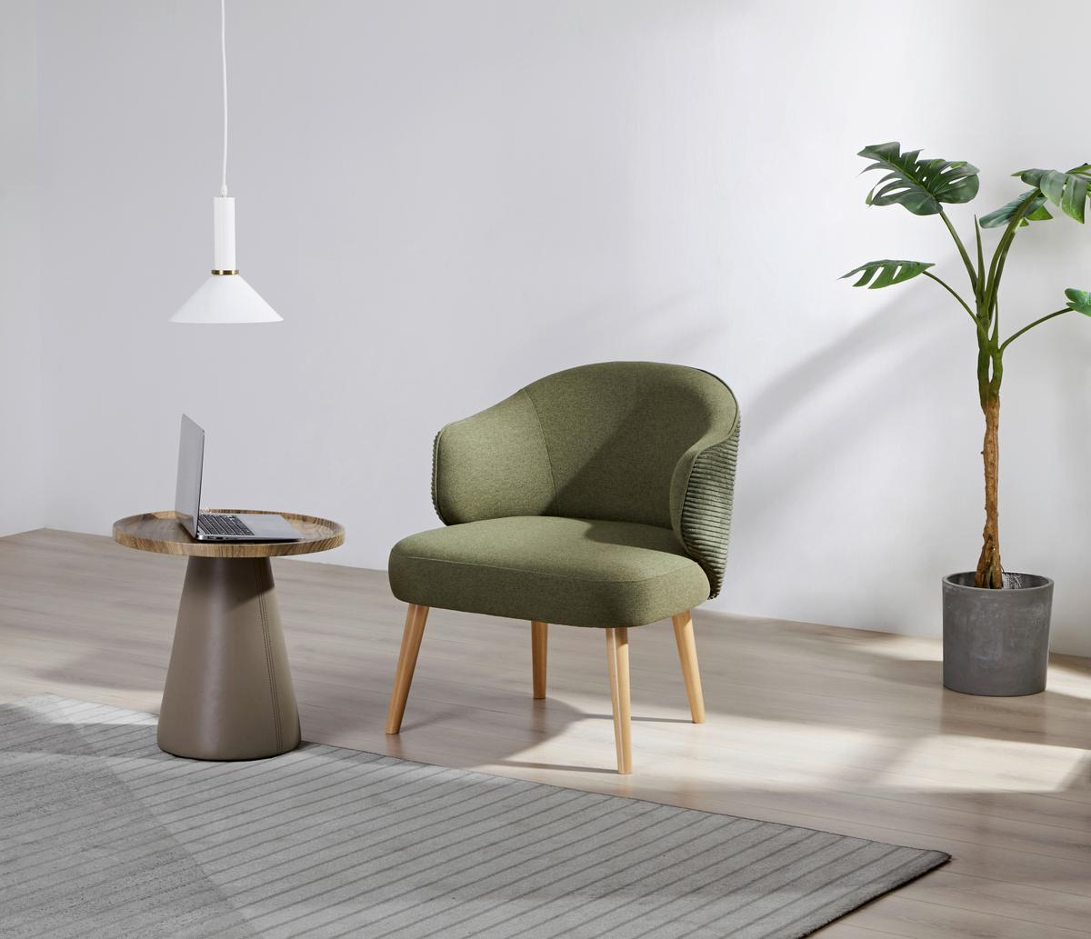 Fotelja Como - zelena/prirodne boje, Moderno, drvo/tekstil (70/81/69cm) - Mömax