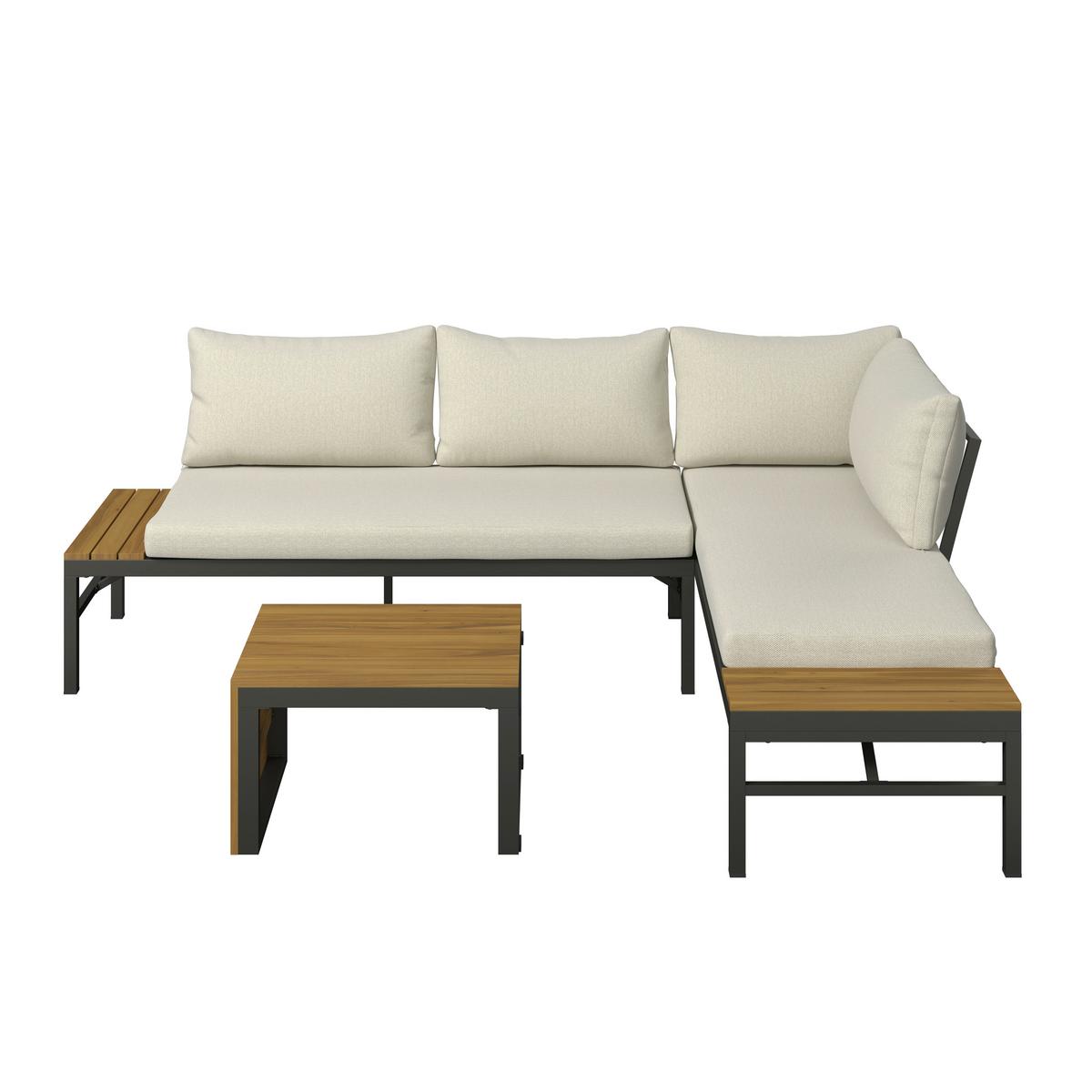 KOMPLET MEBLI TARASOWYCH MONTANA - beżowy/kolor akacjowy, Modern, metal/drewno (206/160cm) - Ambia Garden