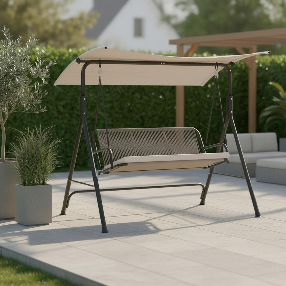 Hollywoodschaukel Savanna Hellgrau Outdoorstoff/Metall - Hellgrau/Schwarz, MODERN, Textil/Metall (170/162/120cm) - Bessagi Garden