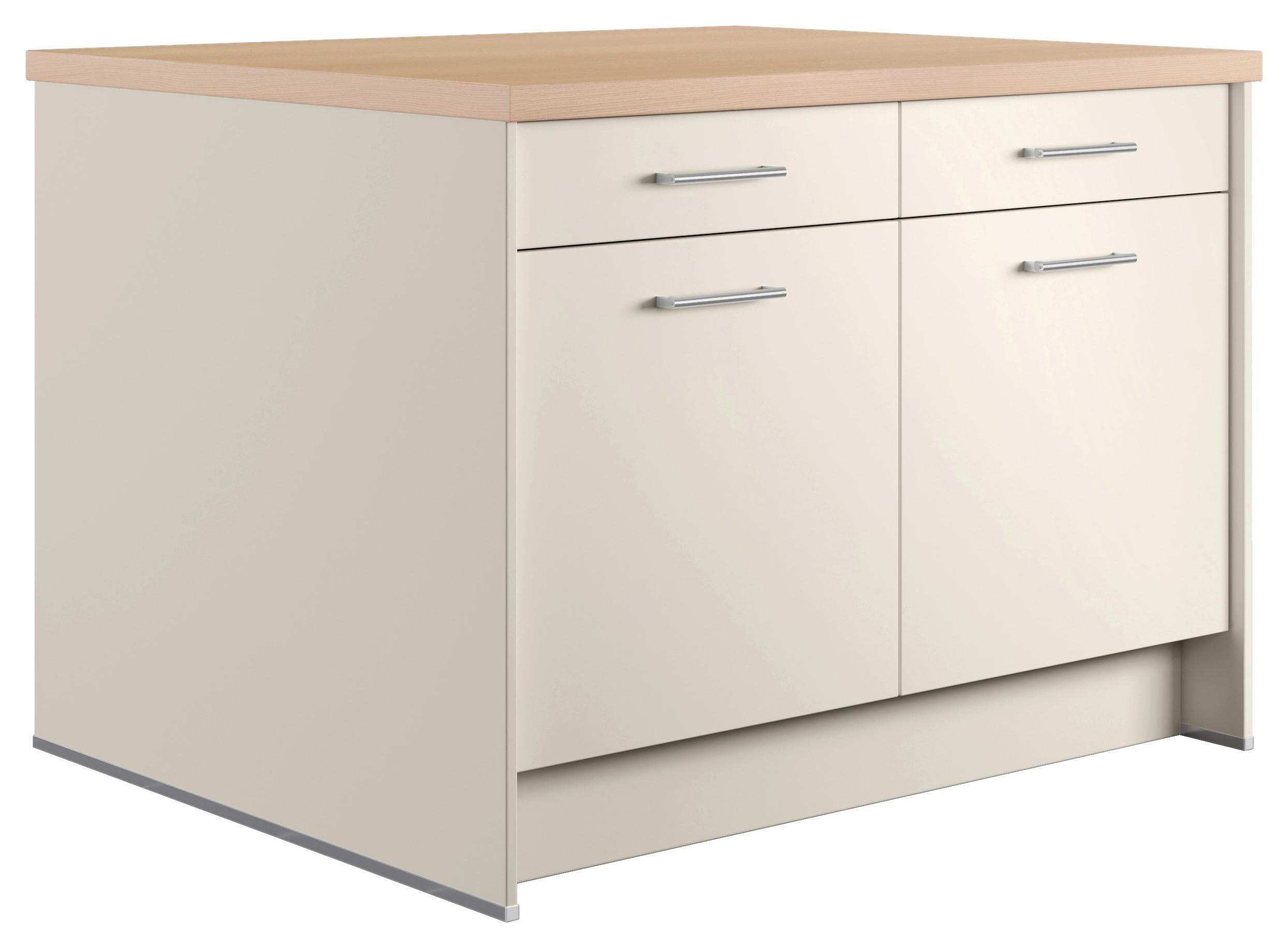 Kücheninsel IP1200 o. Geräte Magnolie - Edelstahlfarben/Eichefarben, Basics, Holzwerkstoff/Metall (123,4/91,8/96,6cm) - Impuls