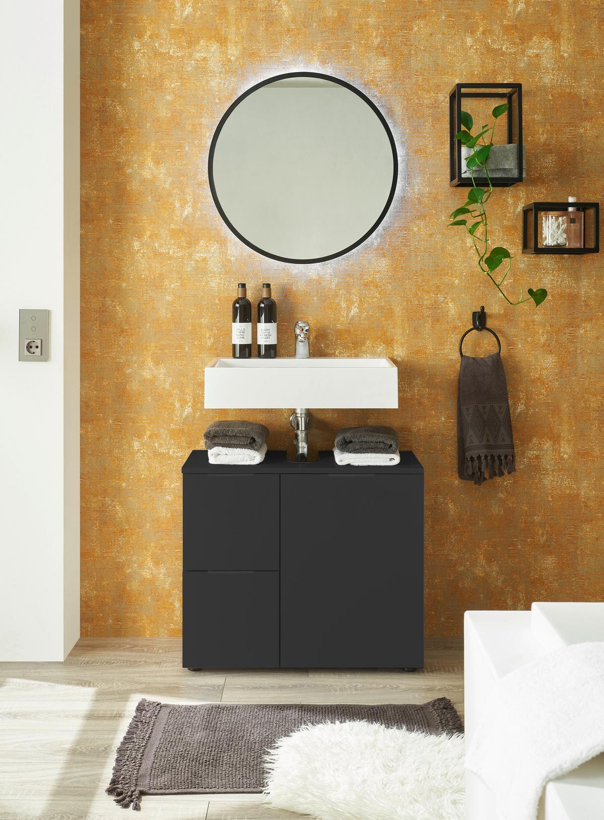 SZAFKA POD UMYWALKĘ PORTO - czarny, Konventionell, materiał drewnopochodny/tworzywo sztuczne (70/60/35cm) - Xora