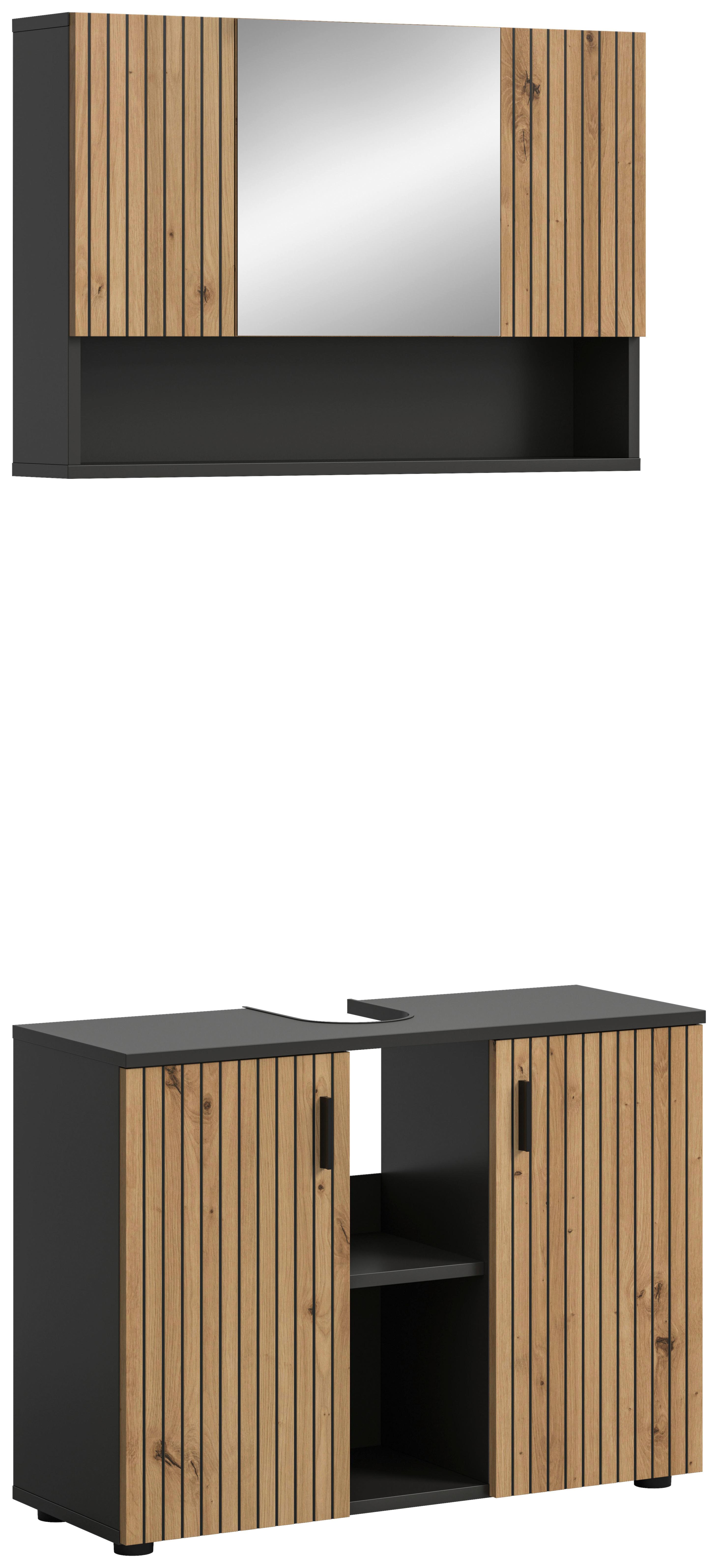 Badezimmer Mone - Schwarz/Eiche Artisan, Basics, Holzwerkstoff/Kunststoff (80/189/30cm) - MID.YOU