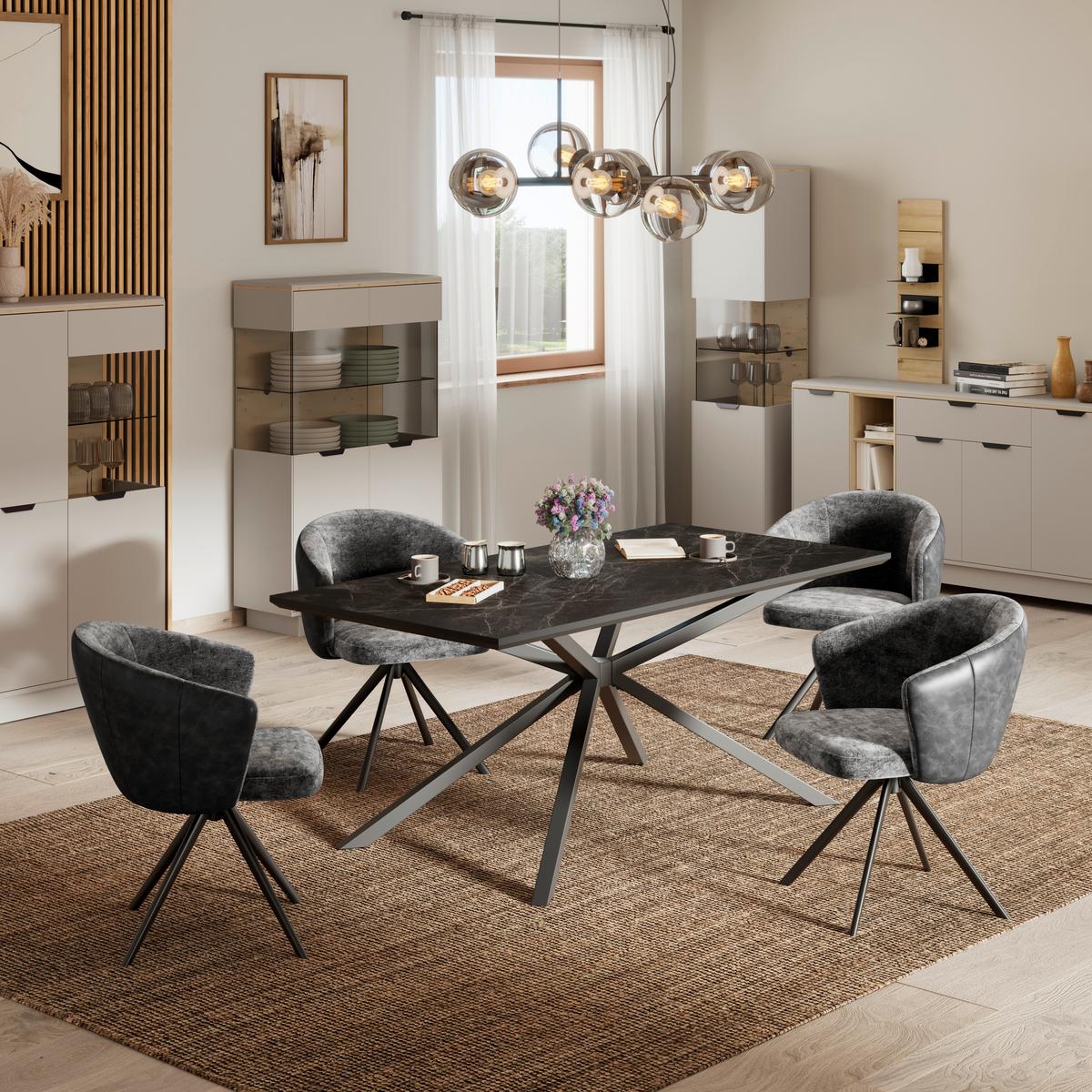Jedilna Miza James, Temno Siva, 180x90 - temno siva/črna, Trend, kovina/leseni material (180/76/90cm)
