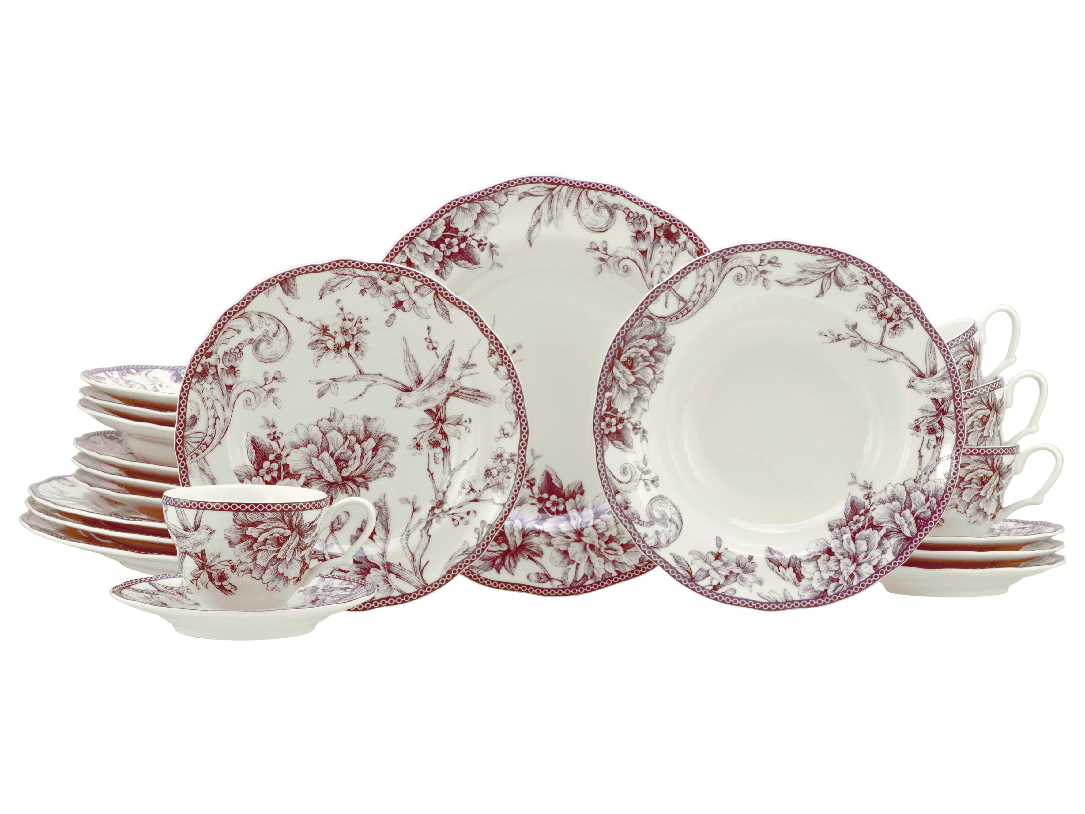 Serviciu de masă Adelaide 20/1 - alb/bordo, Basics, ceramică - Creatable